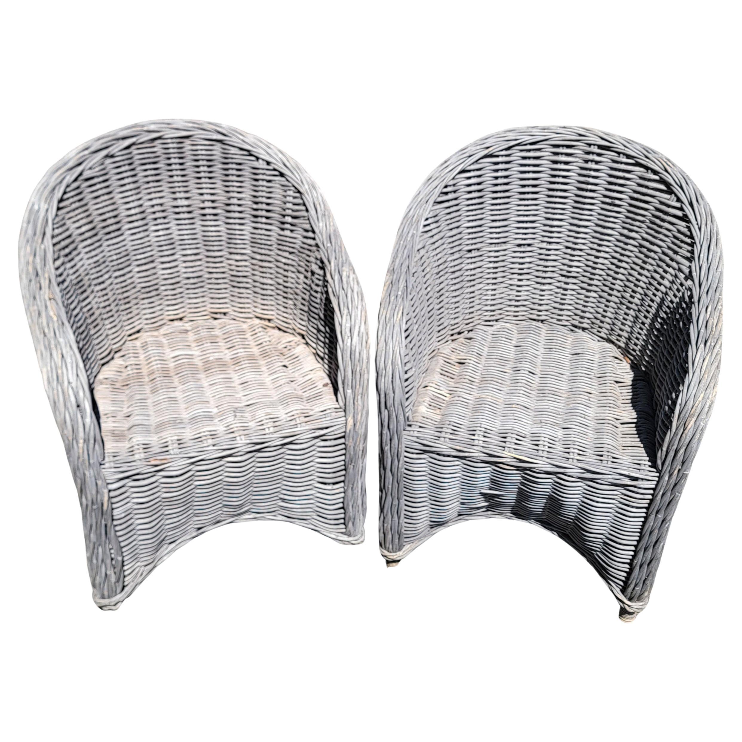 Bar Harbor Style Wicker Chairs-Pair For Sale