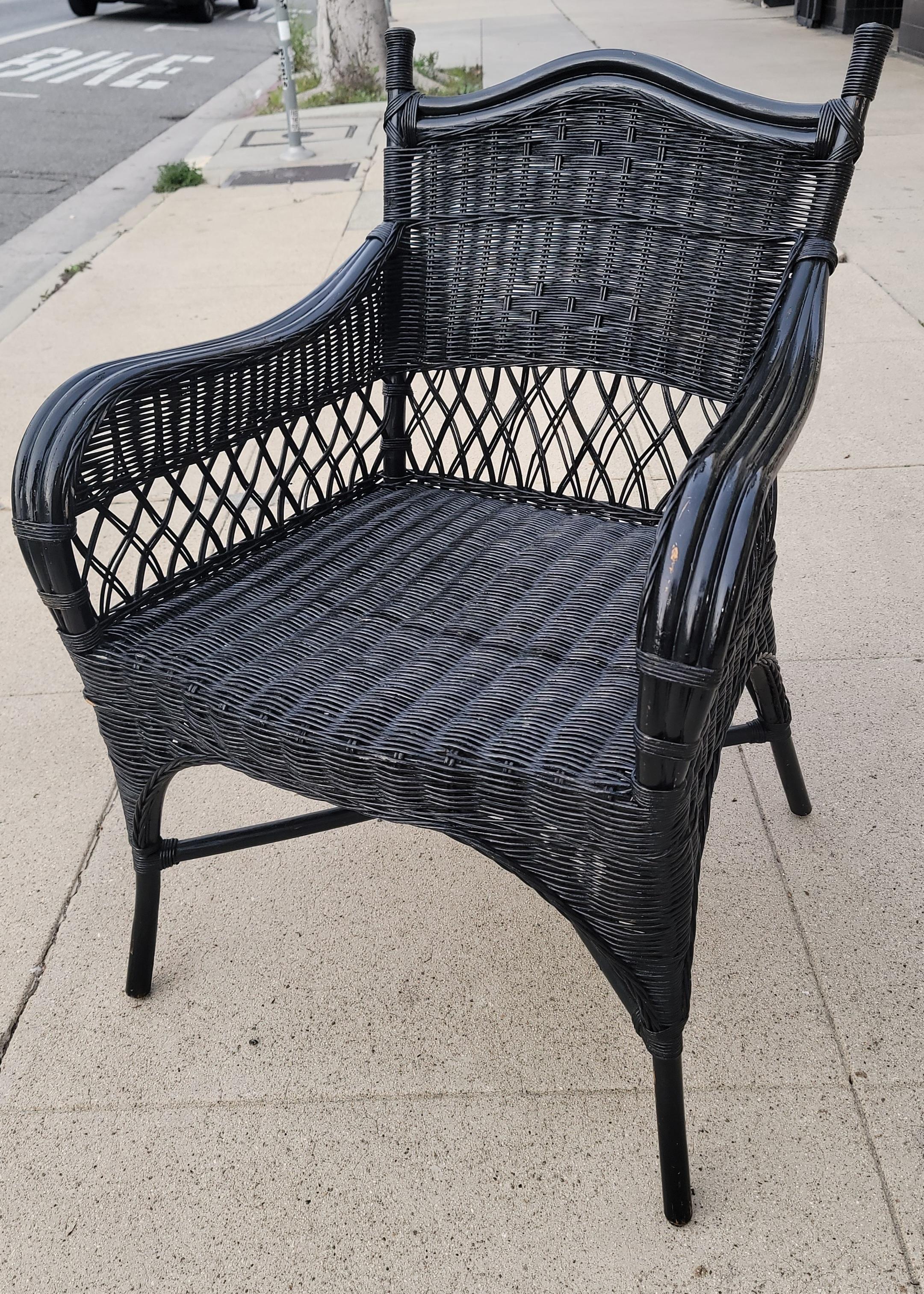 20th Century Bar Harbor Style Wicker Chairs With Sunbrella Fabric Cushions -Pair For Sale