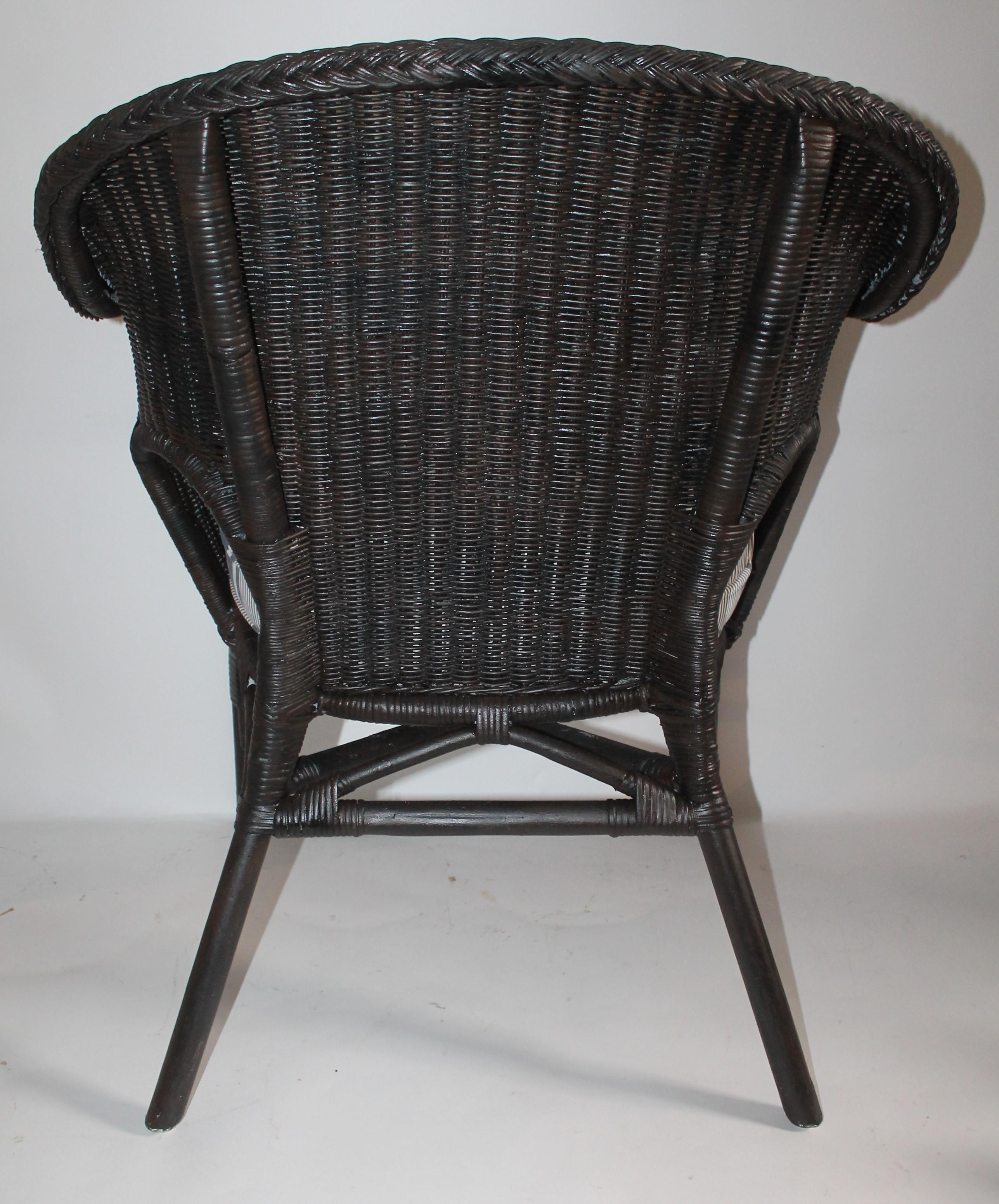 Adirondack Bar Harbor Wicker Chair with Custom Vintage Ticking Cushion
