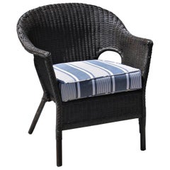 Bar Harbor Wicker Chair with Custom Vintage Ticking Cushion
