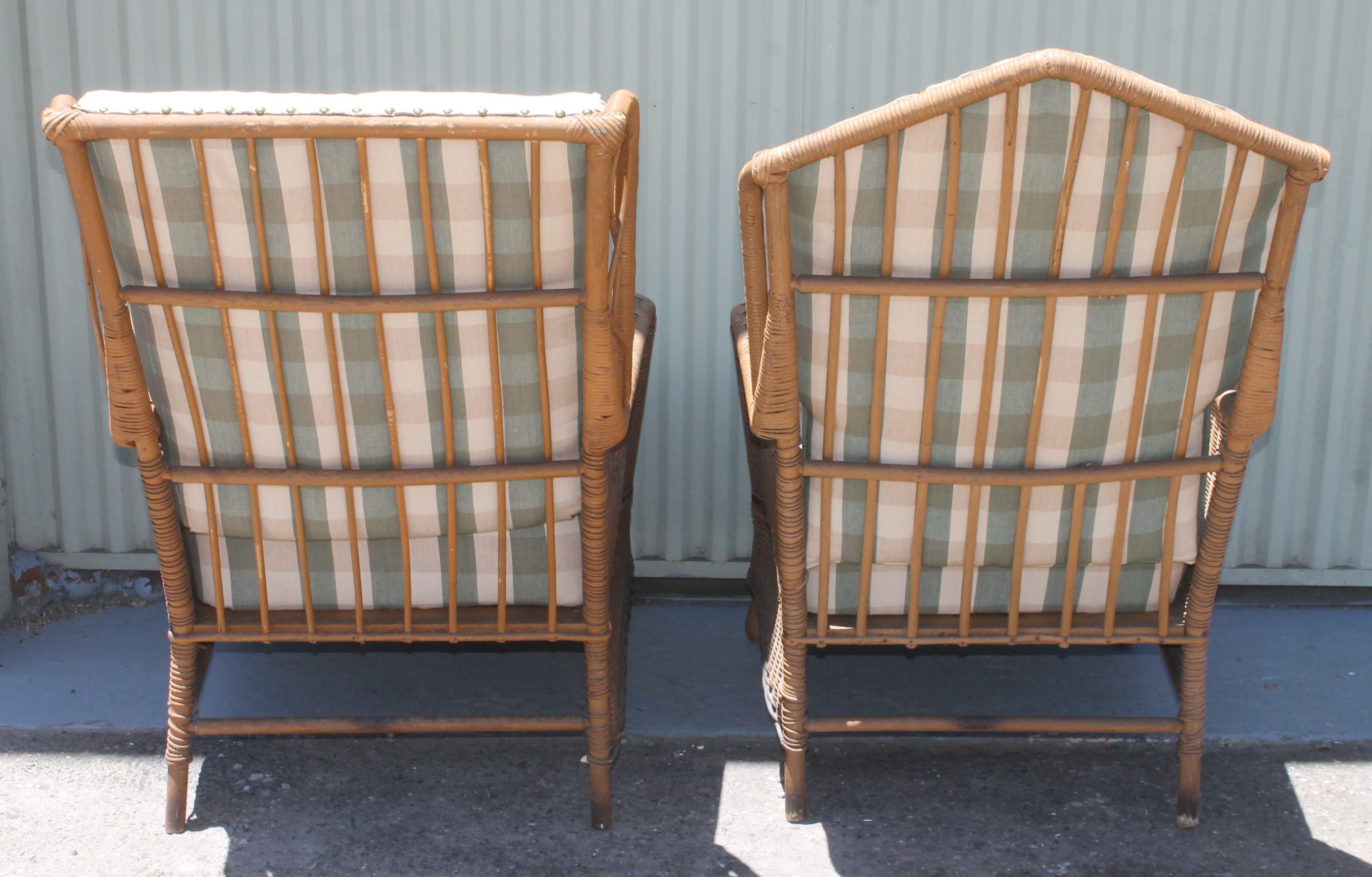 Adirondack Bar Harbor Wicker Chairs in Original Paint, Pair