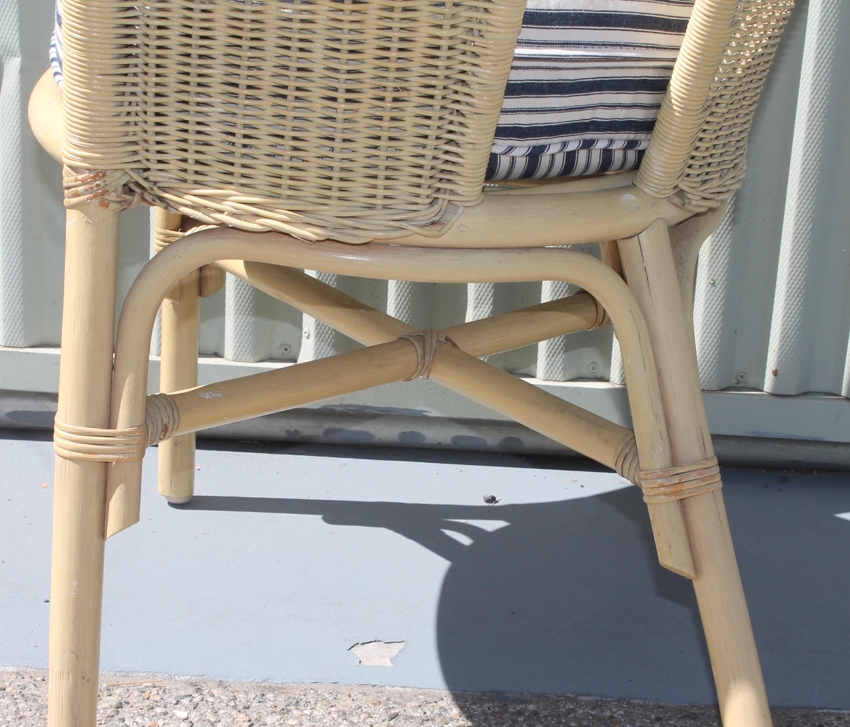 Hand-Painted Bar Harbor Wicker Chairs in Original Yellow Painted Chairs