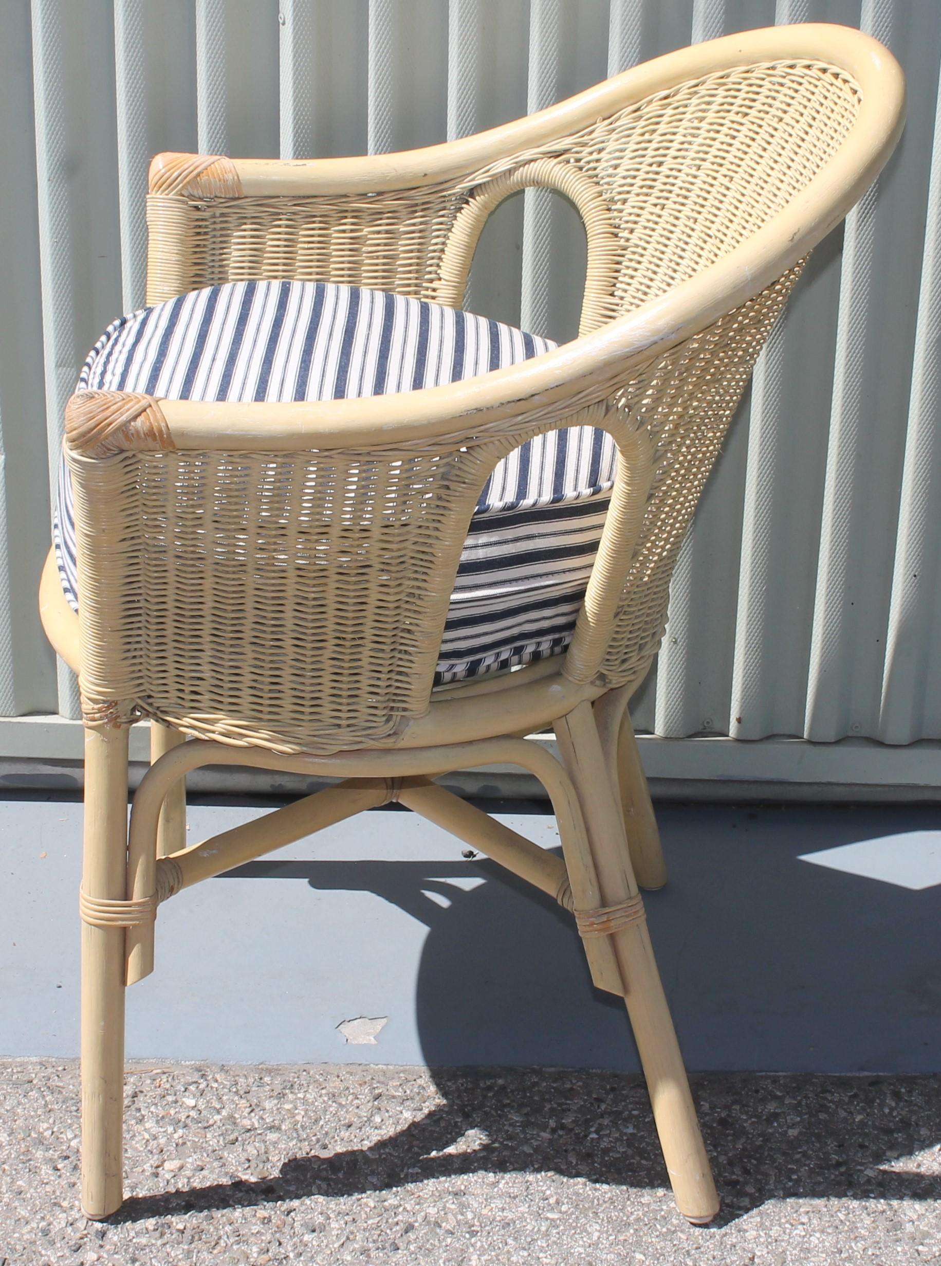 Bar Harbor Wicker Chairs in Original Yellow Painted Chairs In Good Condition In Los Angeles, CA