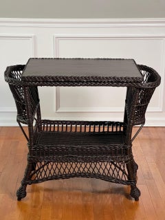 Bar Harbor Wicker Library or Side Table with Magazine Pockets in Brown, c. 1915