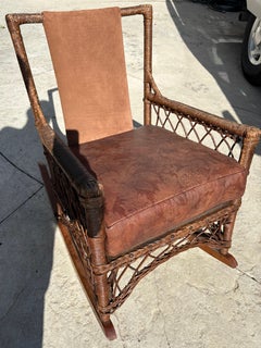 Bar Harbor Wicker Rocking Chair W/ Leather Seat Cushion and Backing