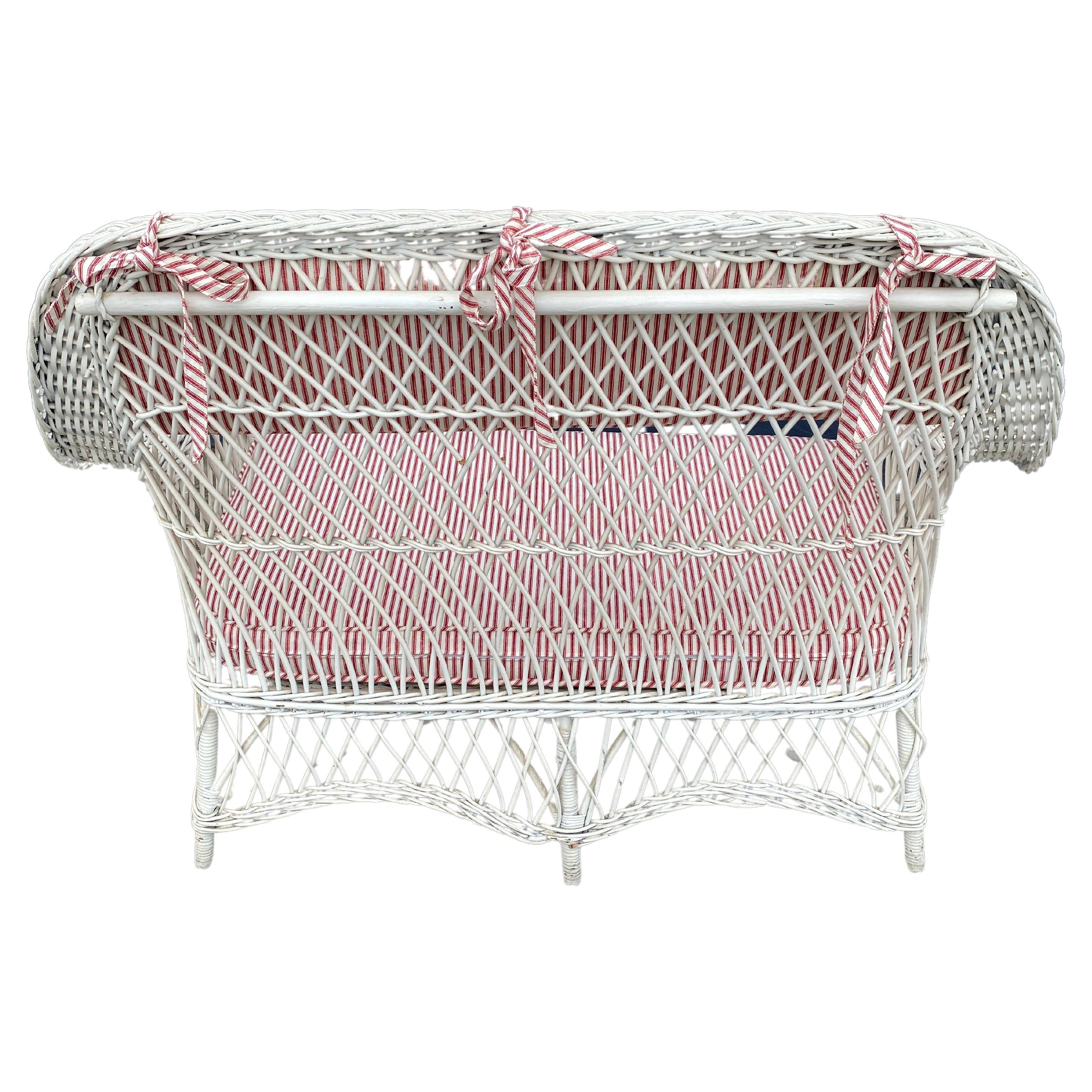 Hand-Woven Bar Harbor Wicker Settee For Sale