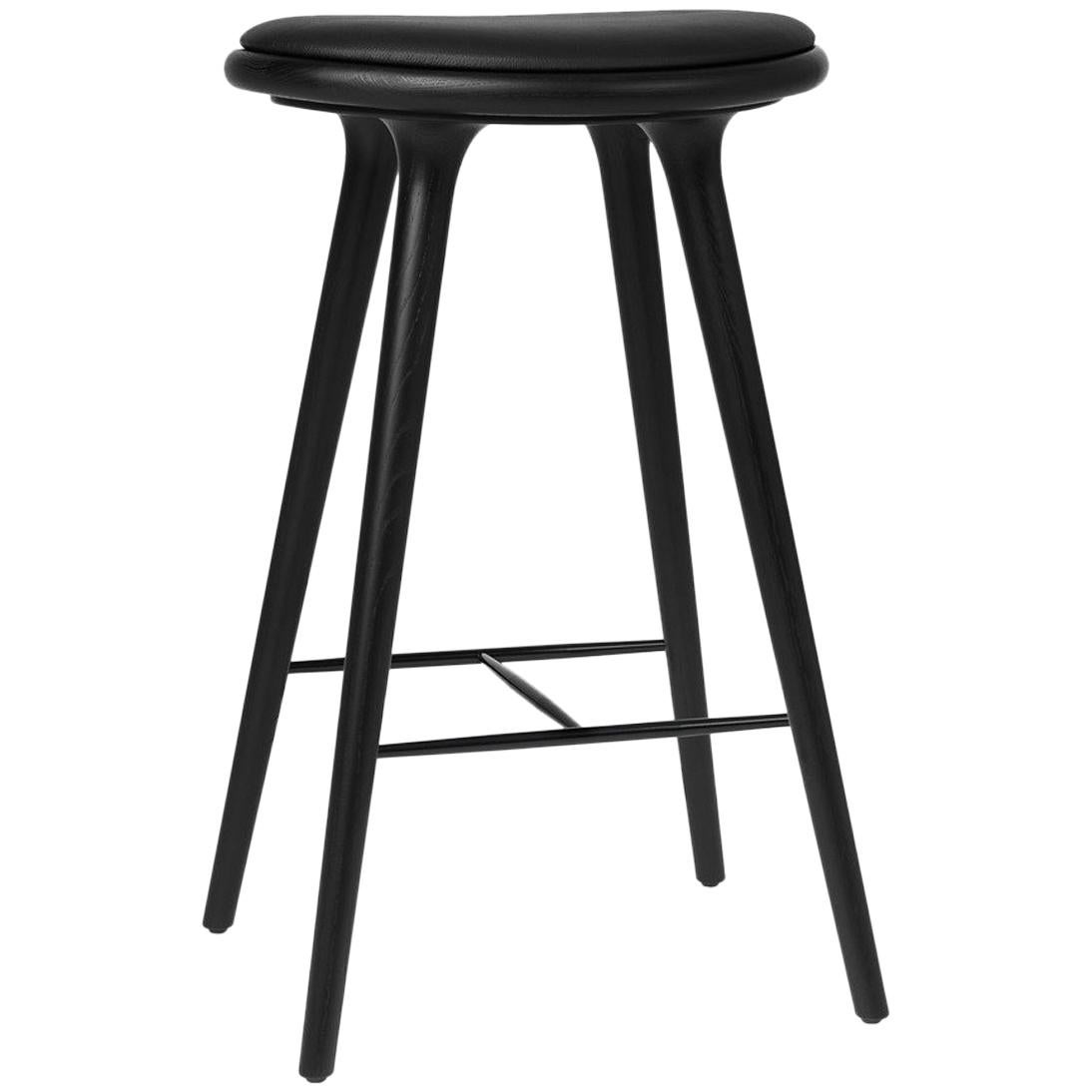 Bar Height High Stool, Black Stained Beech Wood Leather Seat by Mater Dessign