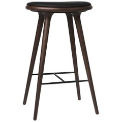 Bar Height High Stool Dark Stained Beech Black Leather Seat by Mater Design