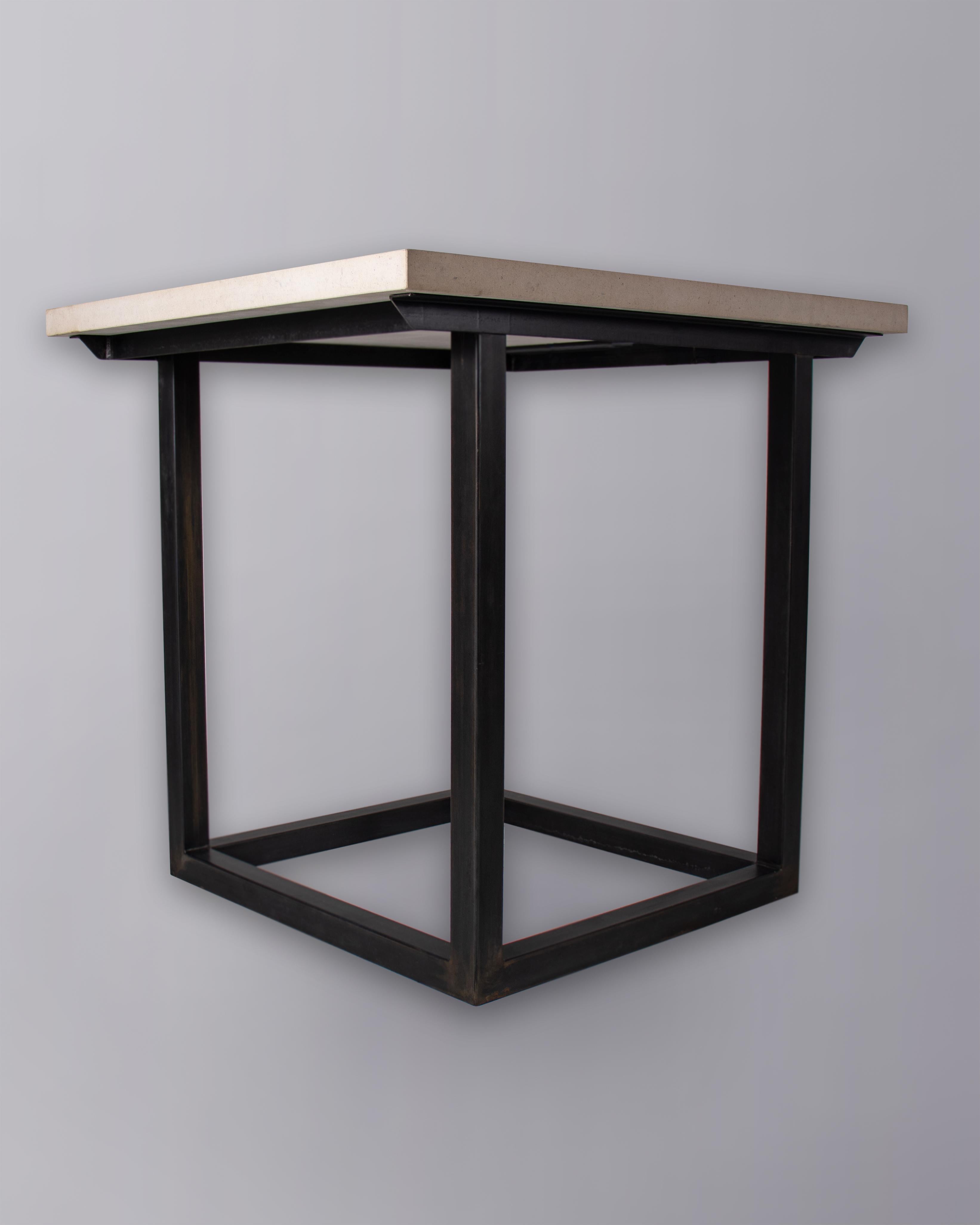 Organic Modern Bar Height Hollow Black Steel Base with Square Limestone Top