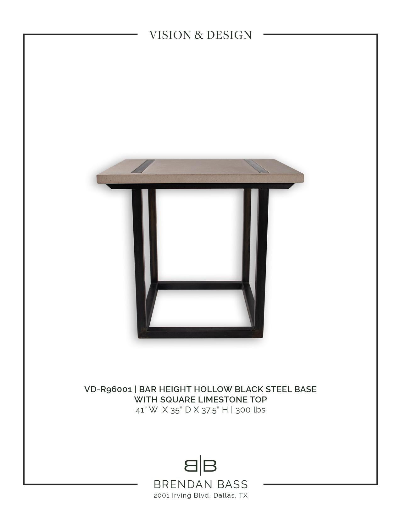 Contemporary Bar Height Hollow Black Steel Base with Square Limestone Top