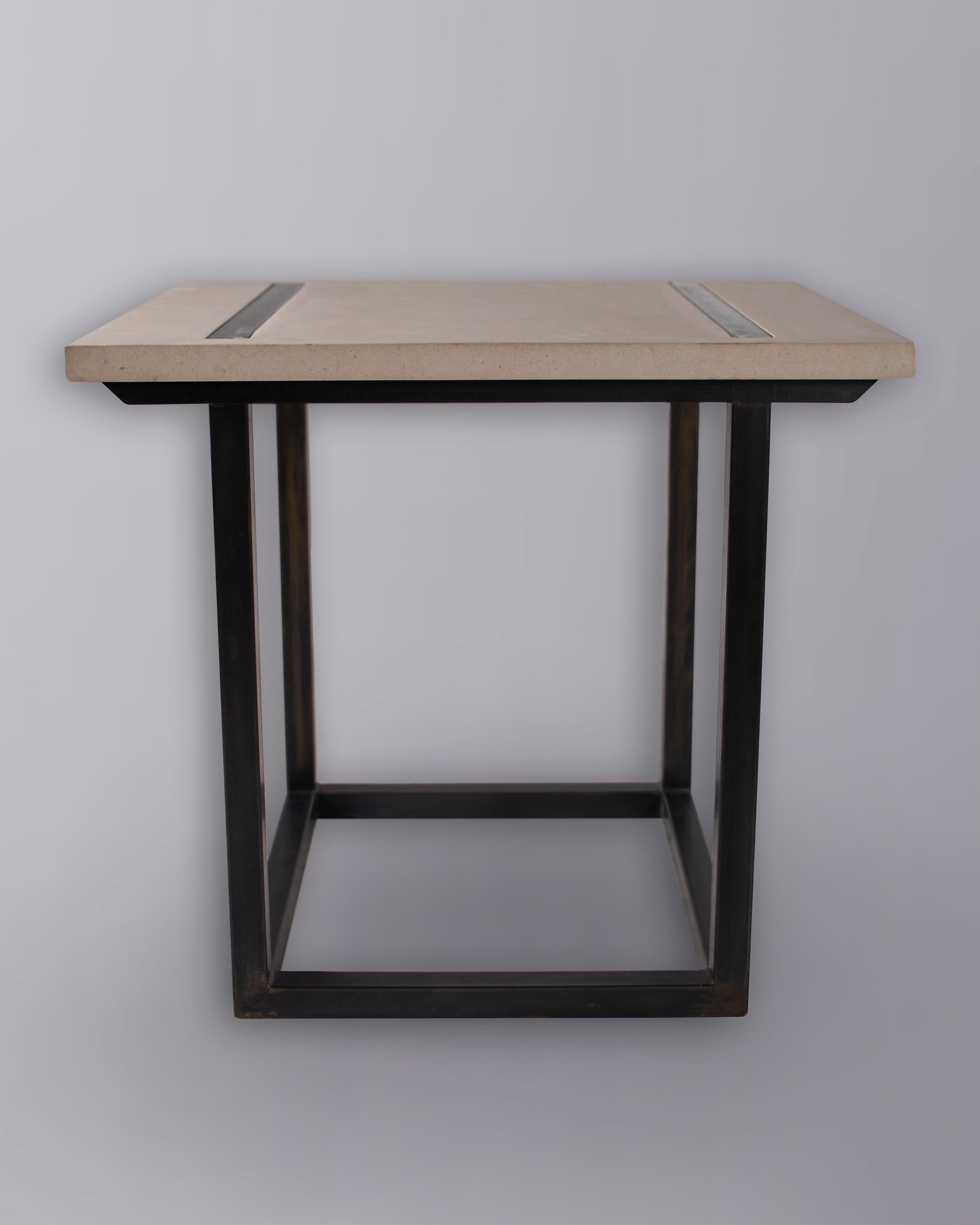 Bar Height Hollow Black Steel Base with Square Limestone Top 2