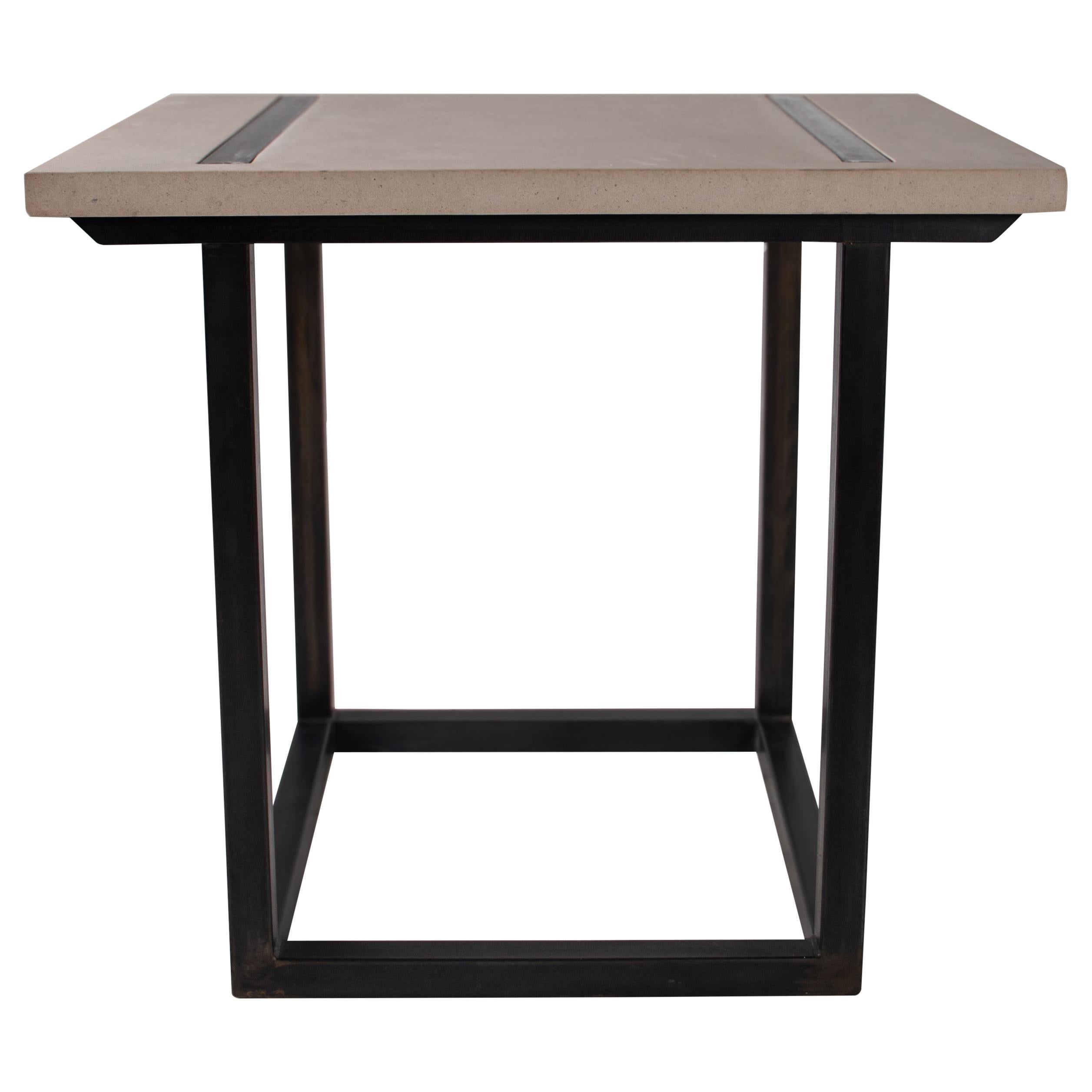 Bar Height Hollow Black Steel Base with Square Limestone Top For Sale