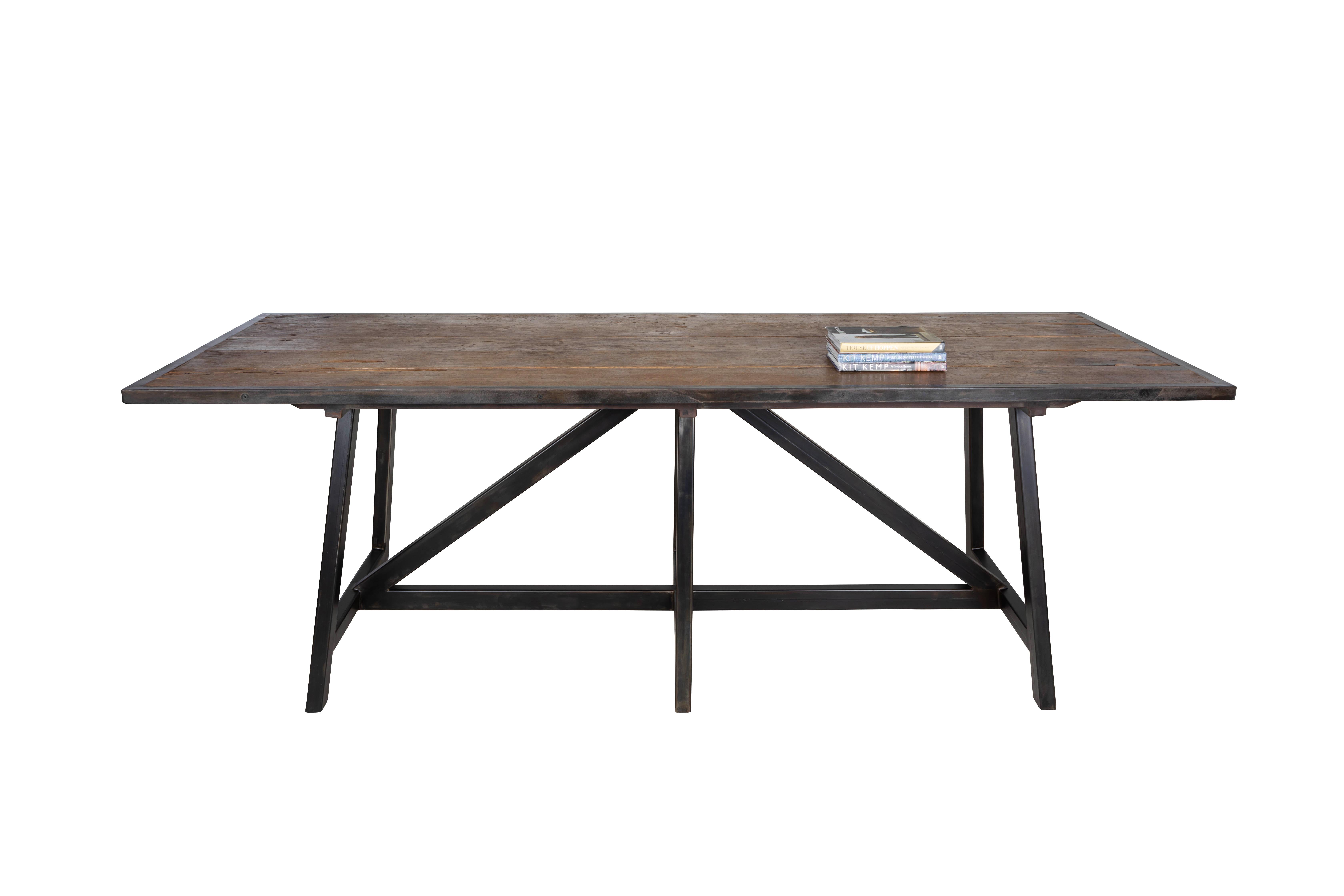 Bar height floating center island table. Vintage elm and steel banded top. On ebony patina angled base.

The piece is a part of our one-of-a-kind collection, Le Monde. Exclusive to Brendan Bass. 

Globally curated by Brendan Bass, Le Monde