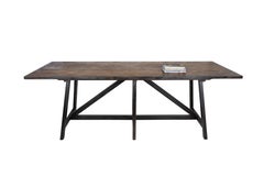 Bar Height Island Table, Vintage Elm Steel Framed Top, Ebony Patina Angle Base