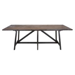 Mesa isleta altura barra, tablero con marco de acero olmo vintage, base angular pátina ébano