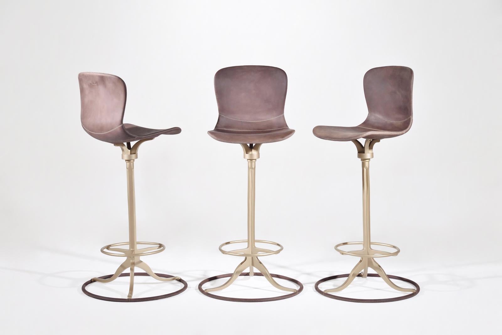 Contemporary Bar Height Swivel Chair with Footrest Ring (Two Rings) , by P. Tendercool For Sale