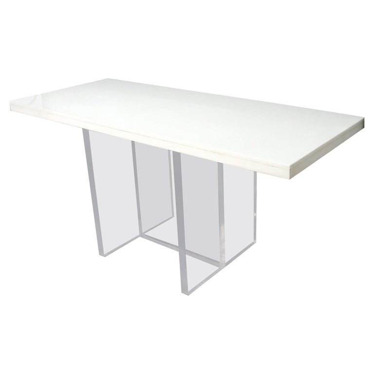 Bar Height White Quartz Marble Stone Top Lucite Base Table at 1stDibs