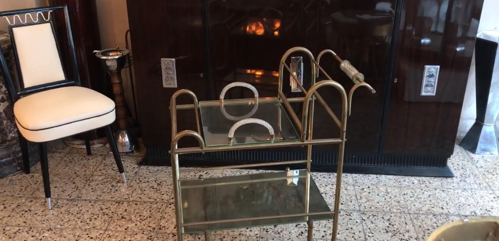 Bar en bronze, Murano, miroir et verre style Art déco, France en vente 1