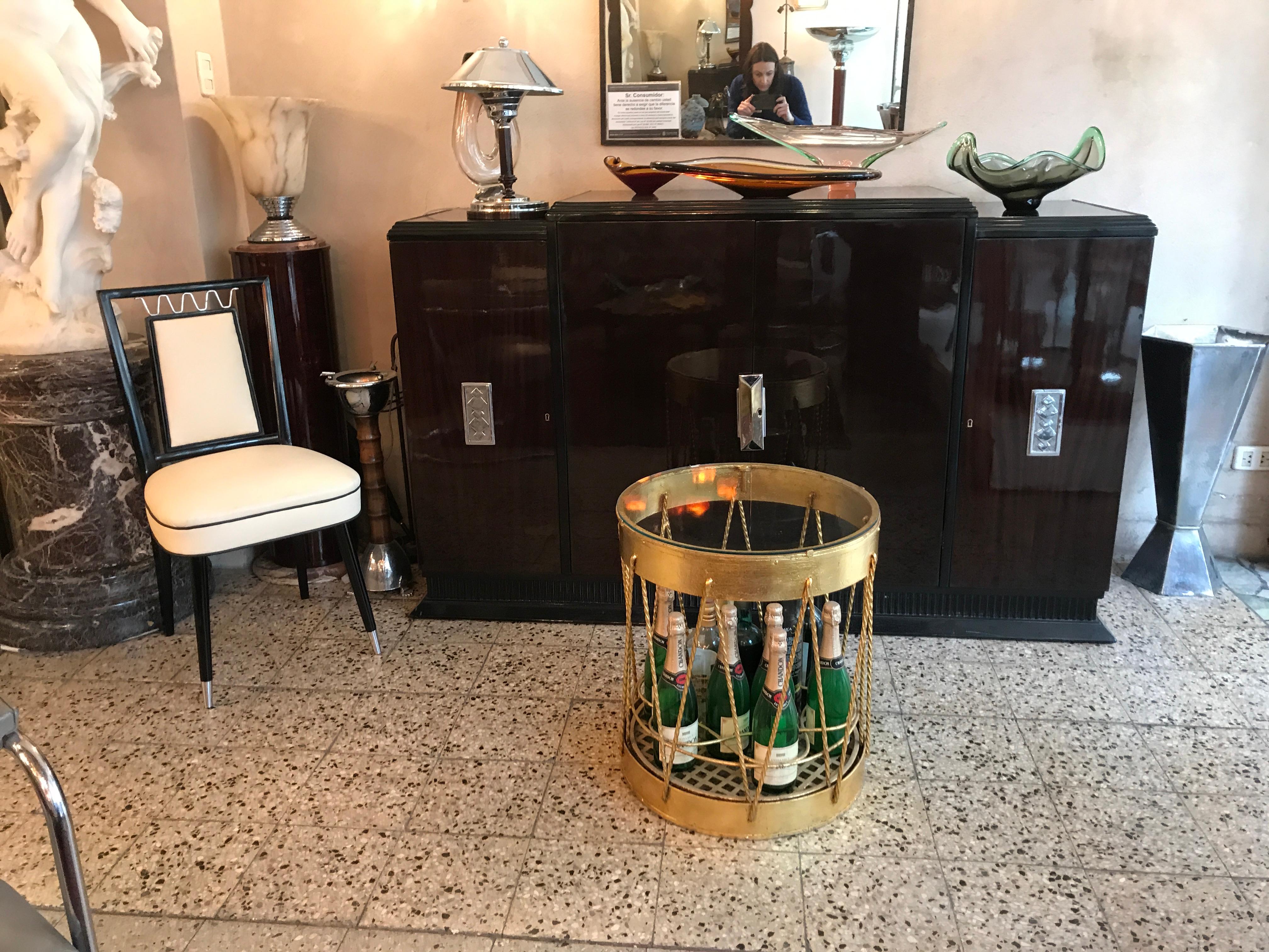 French Bar in Golden Iron and Glass, Style: Art Deco, France, 1930 For Sale