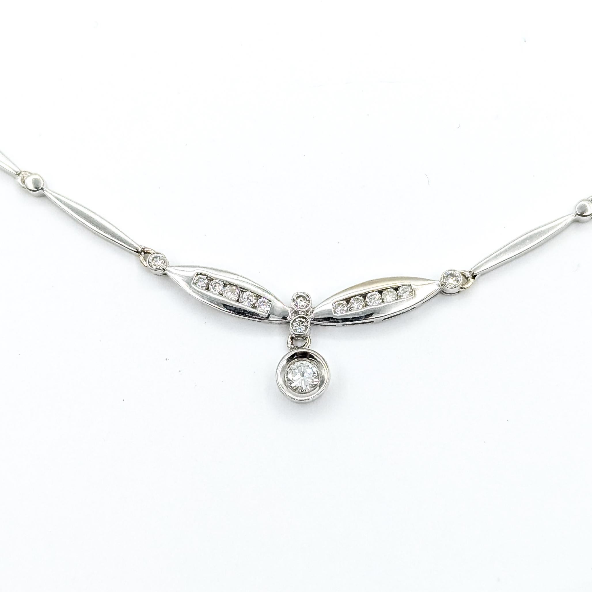 Contemporain Bar Link Diamond Necklace in 14k white gold en vente