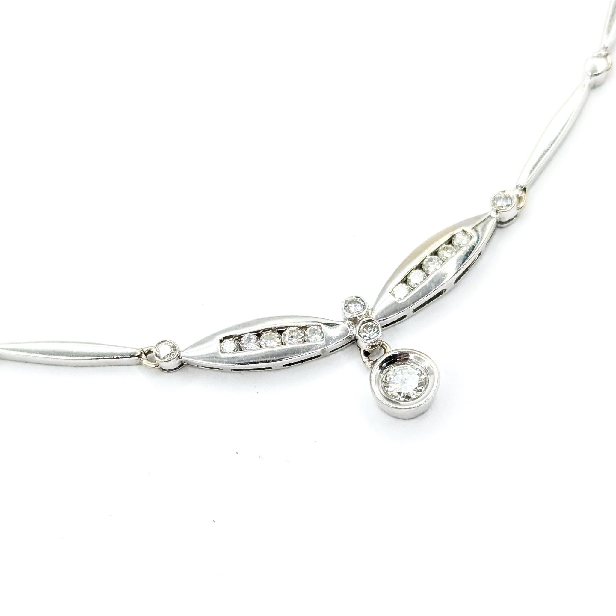 Taille ronde Bar Link Diamond Necklace in 14k white gold en vente