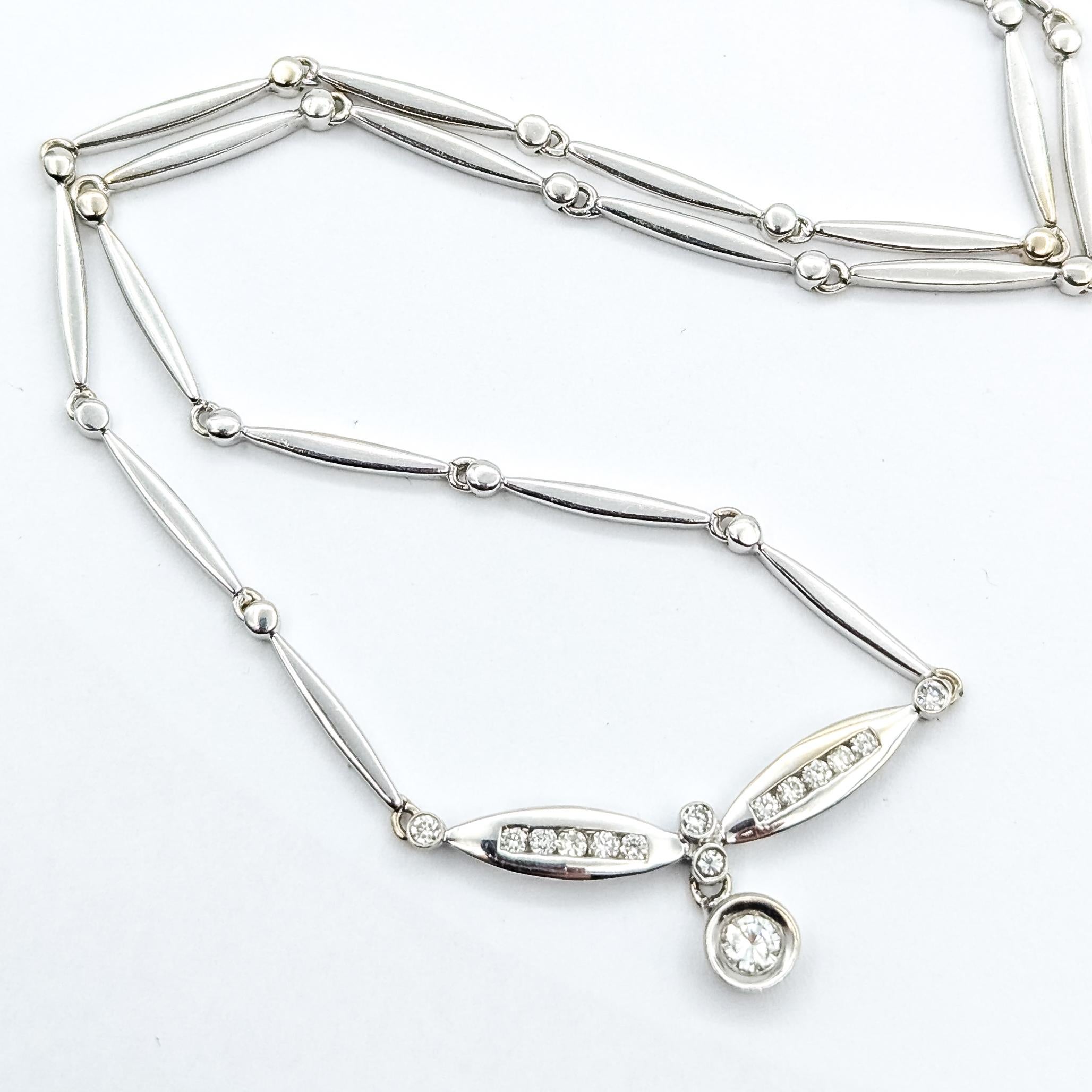 Bar Link Diamond Necklace in 14k white gold en vente 1