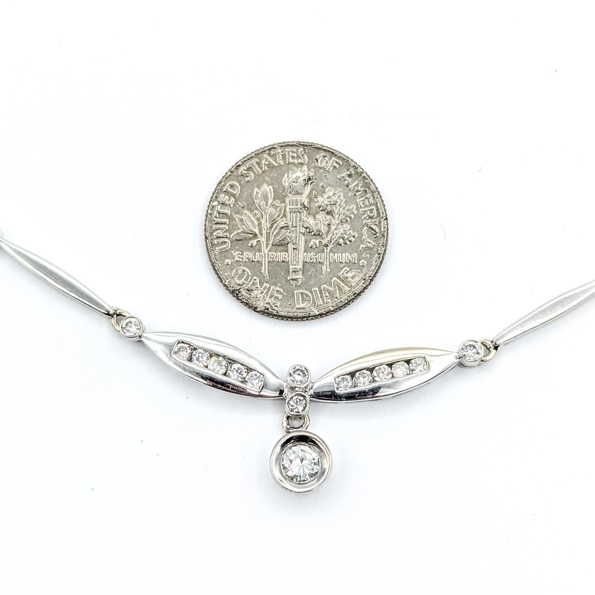 Bar Link Diamond Necklace in 14k white gold en vente 3