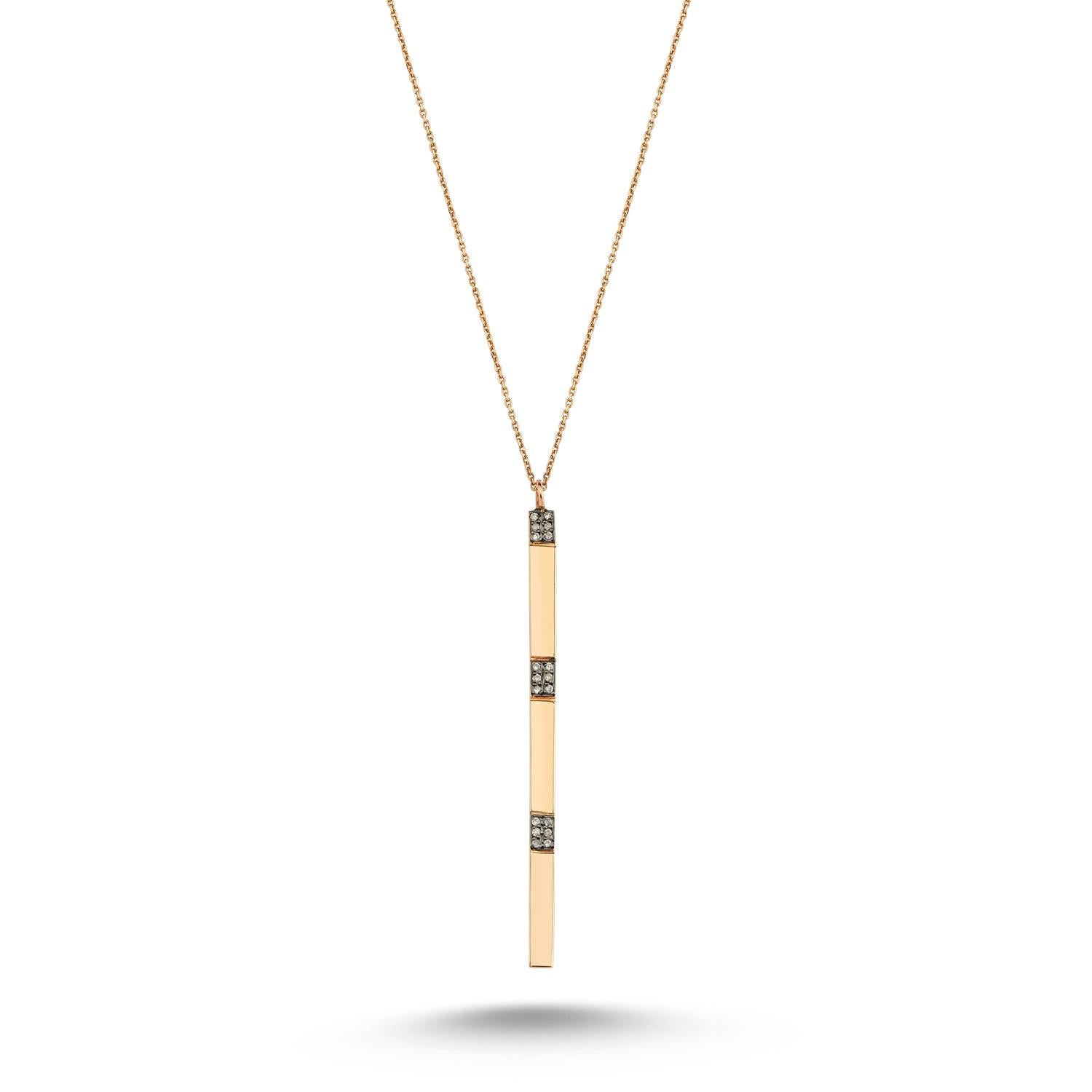 Modern Bar Necklace in 14K Rose Gold with 0.1ct White Diamond by Selda Jewellery For Sale
