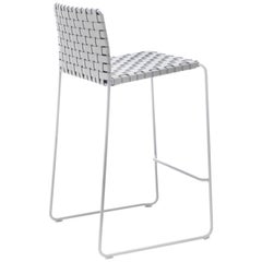Bar or Counter Stool Italian Made Modern Design Woven Leather and Painted Legs
