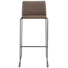 Bar or Counter Stool Italian Made Modern Design Woven Leather and Painted Legs