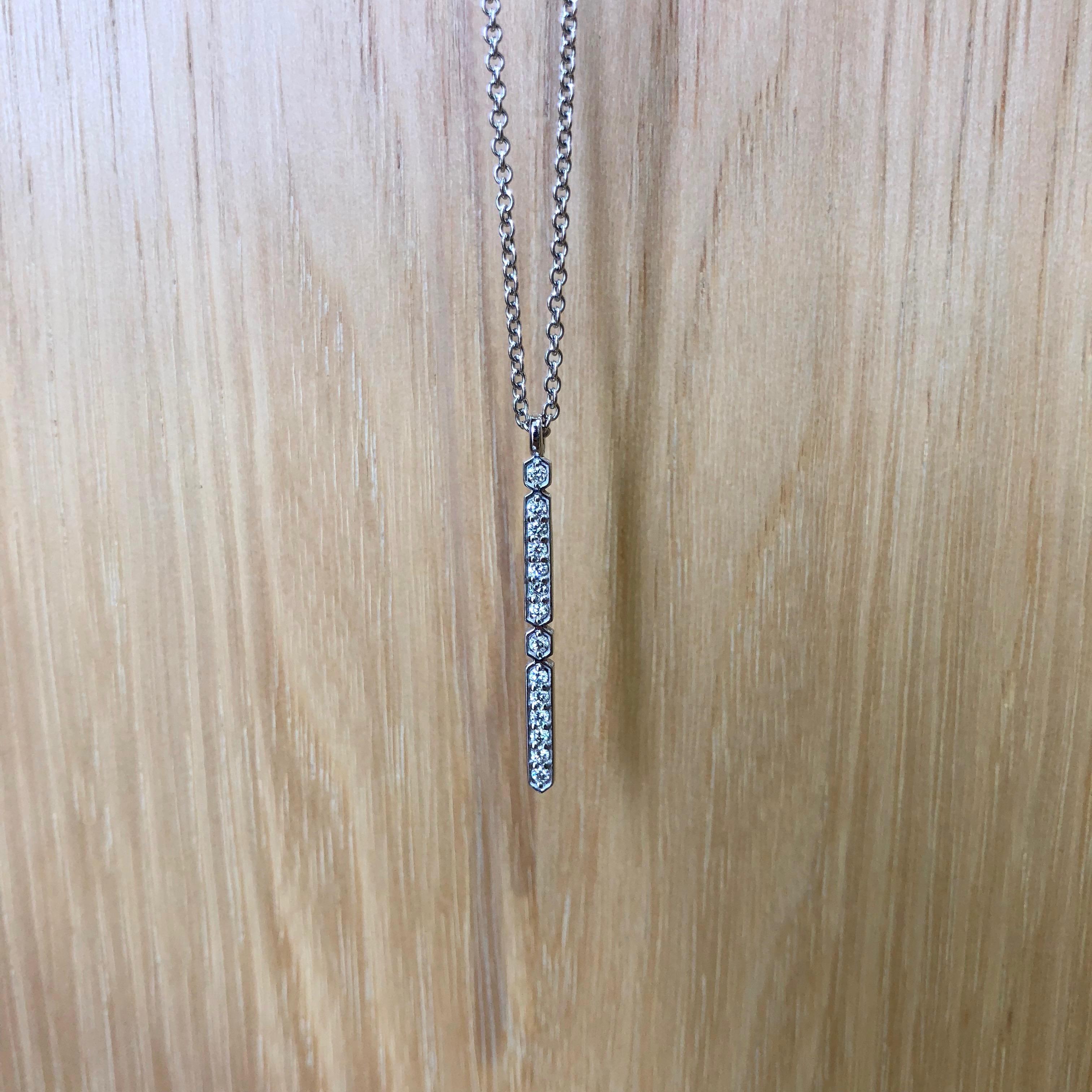 Round Cut Bar Pendant with 0.21 Carat of Diamond on Cable Chain in 18 Karat White Gold For Sale