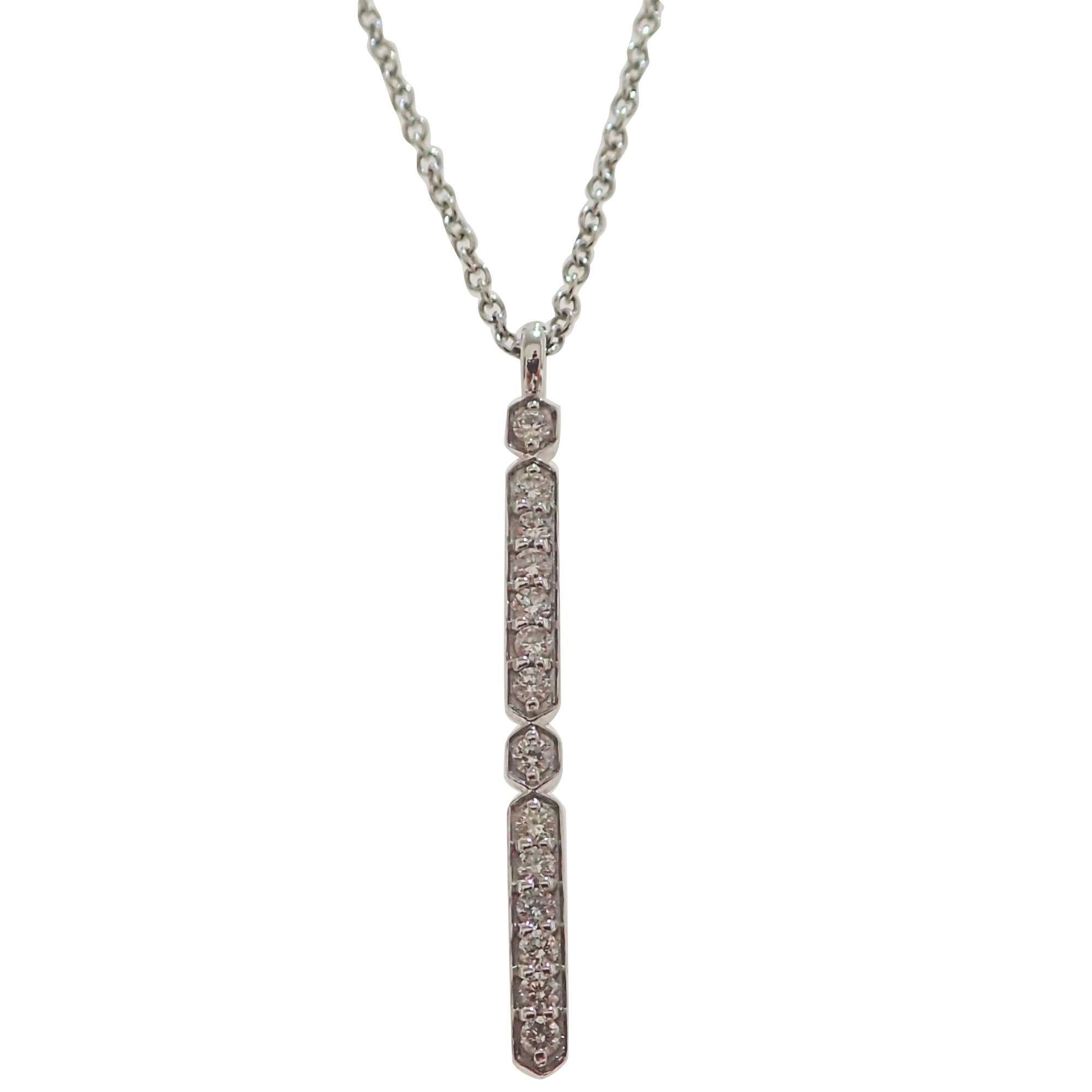 Bar Pendant with 0.21 Carat of Diamond on Cable Chain in 18 Karat White Gold For Sale