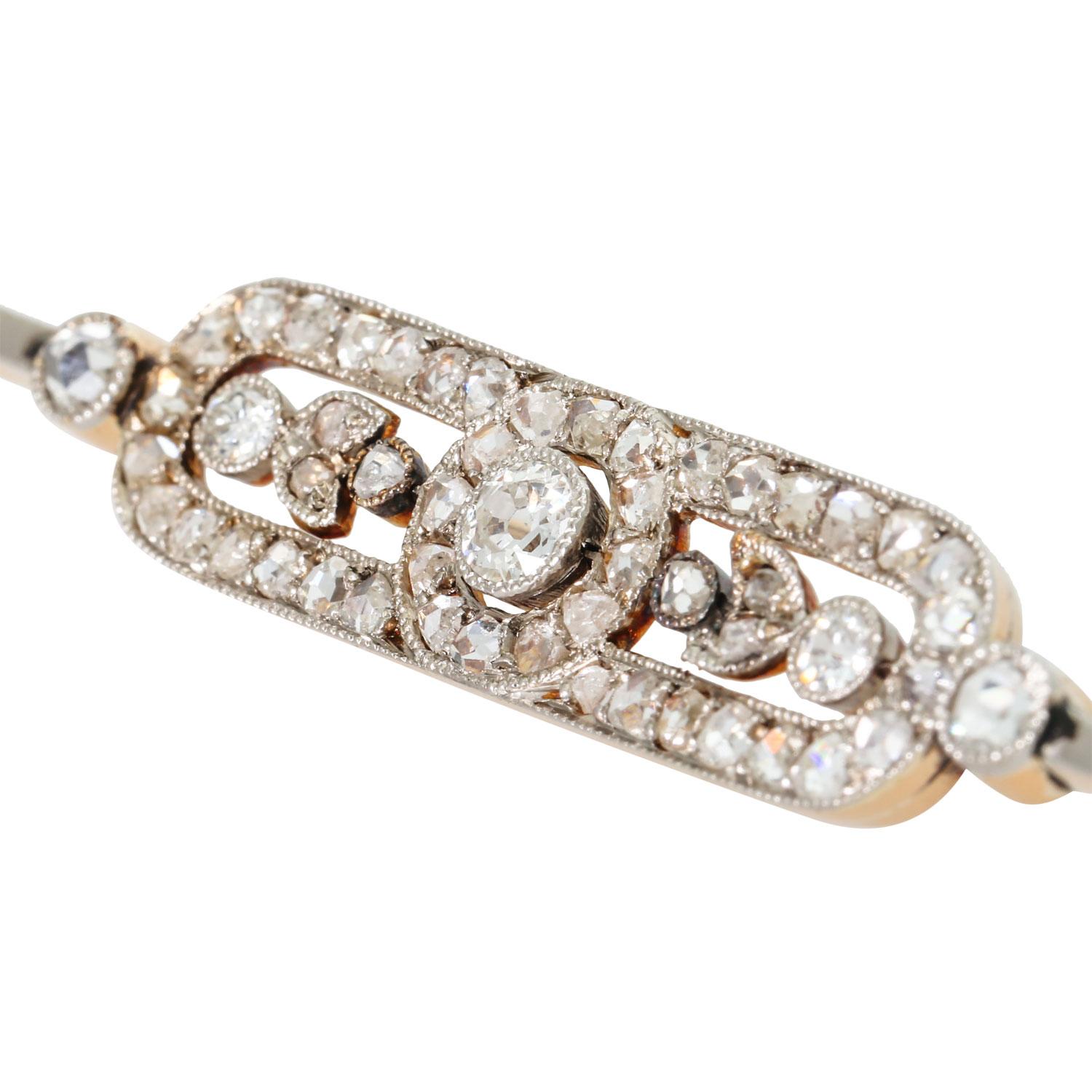 Art Deco Bar Pin with 3 Old European Cut Diamonds For Sale