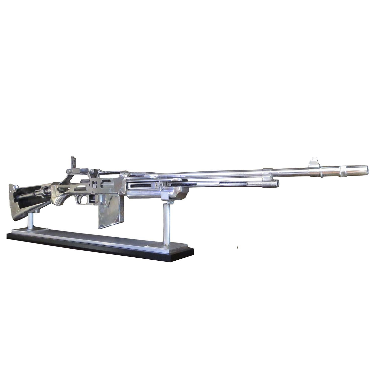 Created in 1917, the Browning Automatic Rifle became the American standard military issue gun for ground troops. It was widely used during WWII, The Korean War, and to a lesser extent in the Vietnam War. Our oversized model was used in the classroom