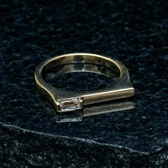 BAR Ring Solid 14k Yellow Gold Baguette Cut White Topaz Gemstone Jewelry Ring