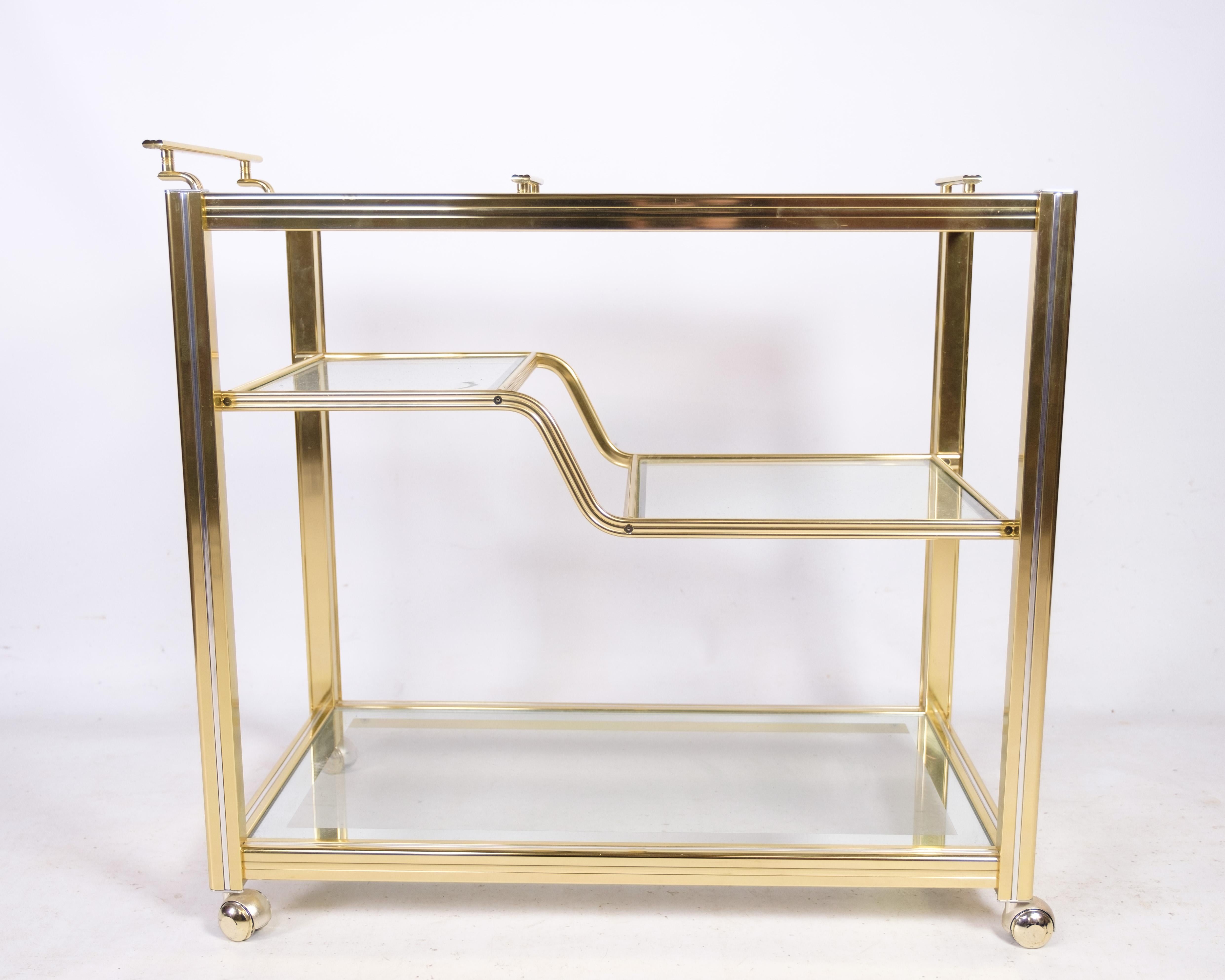 Bar Cart With Wheels Made In Brass By Pierre Vandel From 1970 For Sale 4