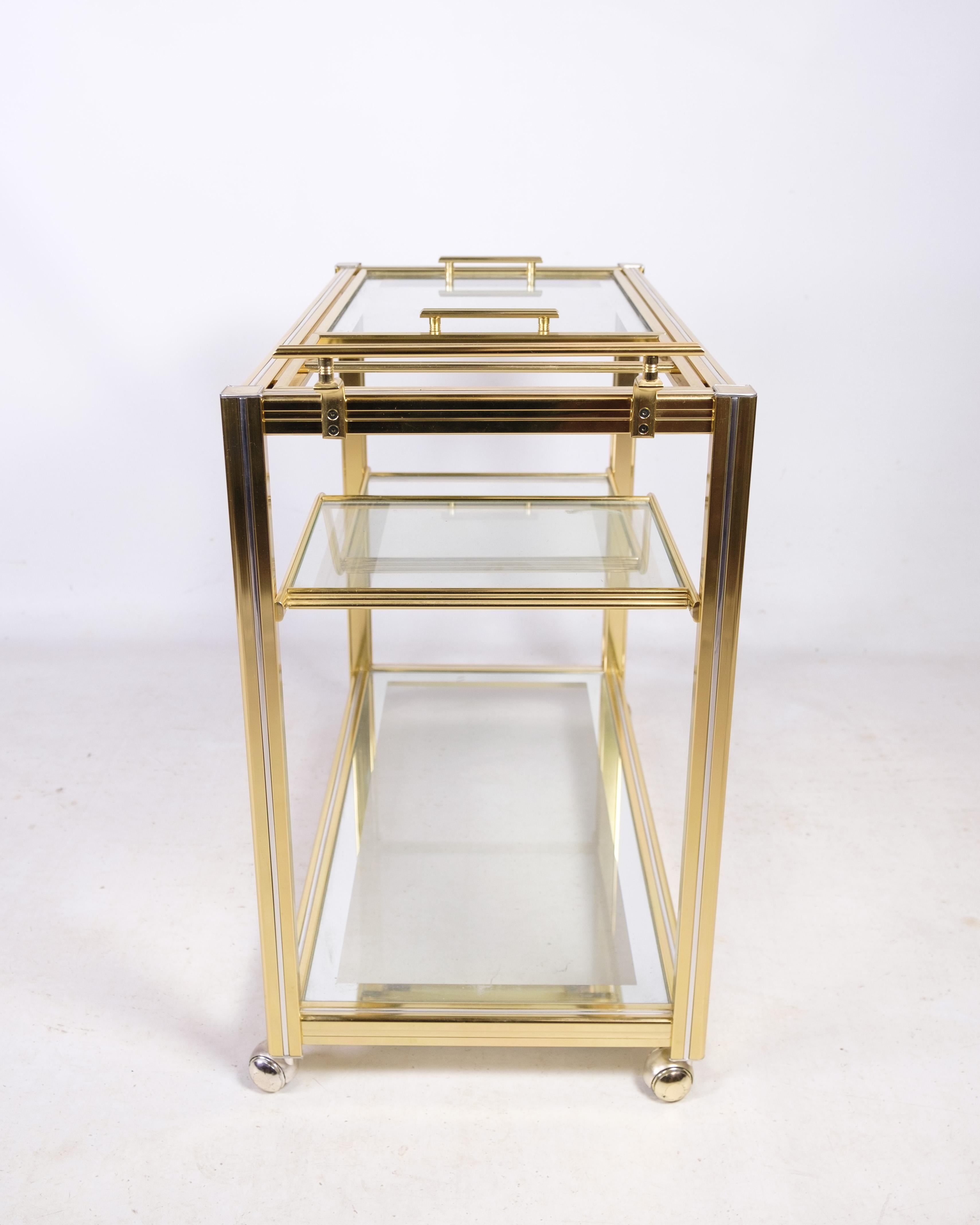 Danish Bar Cart With Wheels Made In Brass By Pierre Vandel From 1970 For Sale