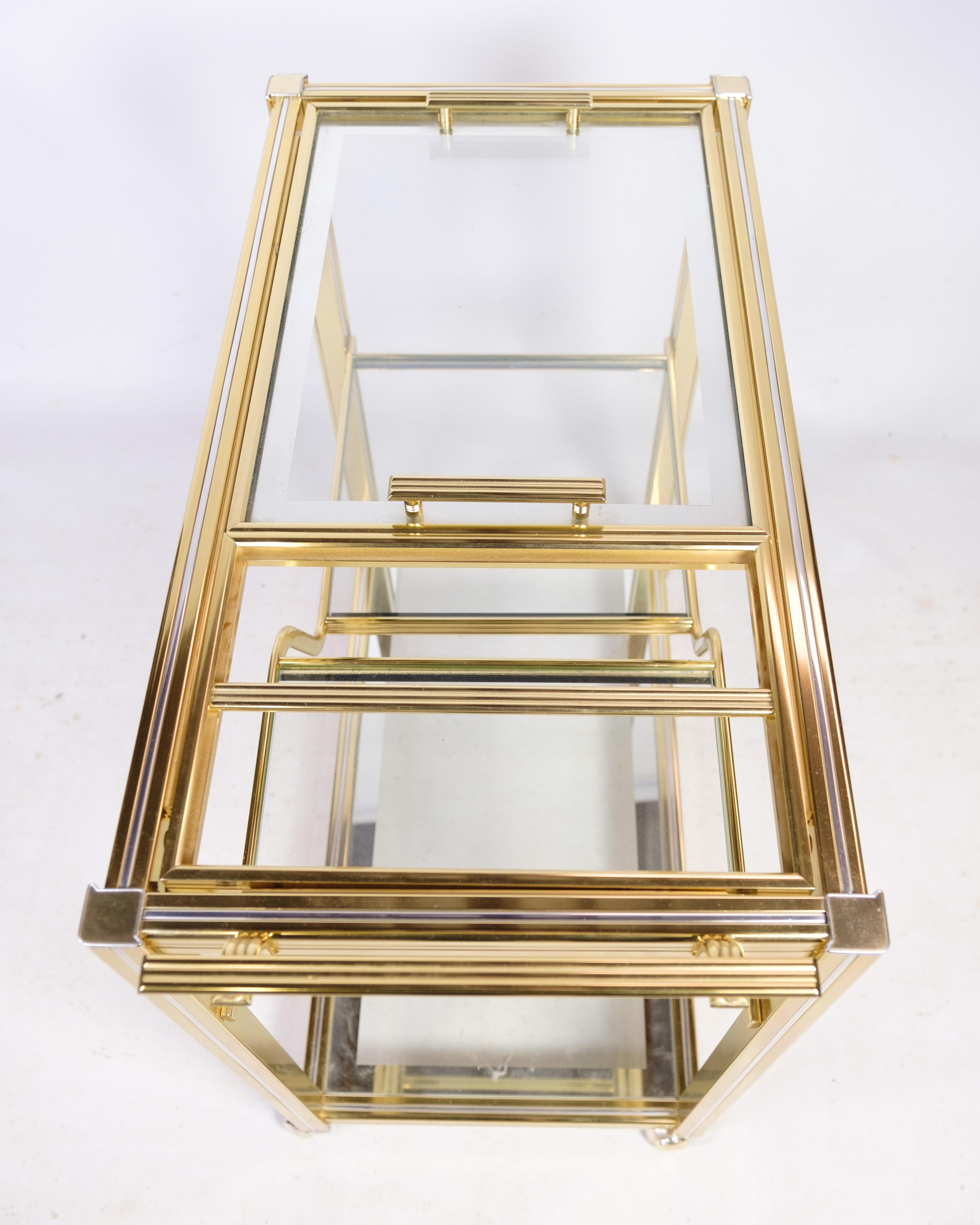 Bar Cart With Wheels Made In Brass By Pierre Vandel From 1970 In Good Condition For Sale In Lejre, DK