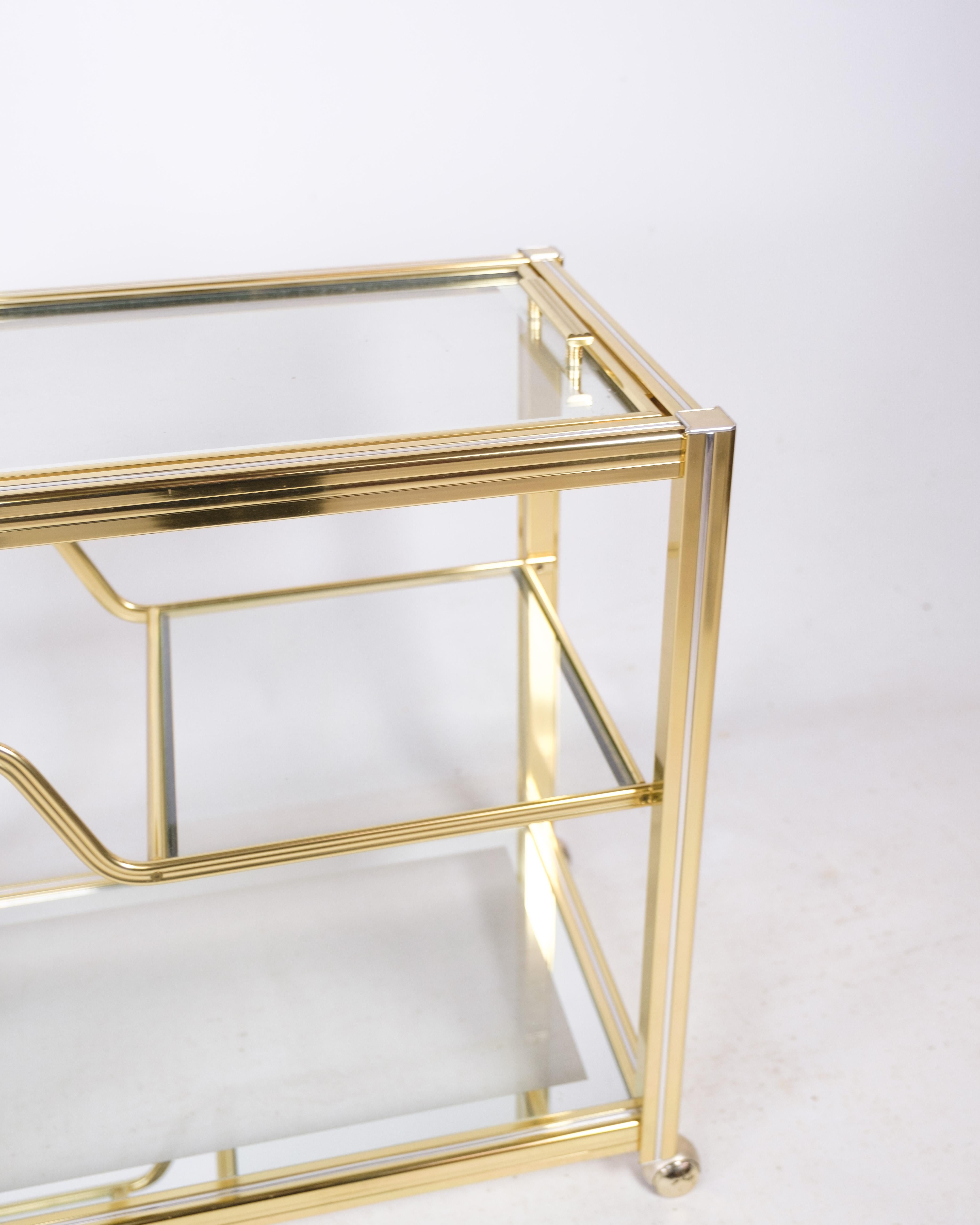 Bar Cart With Wheels Made In Brass By Pierre Vandel From 1970 For Sale 3