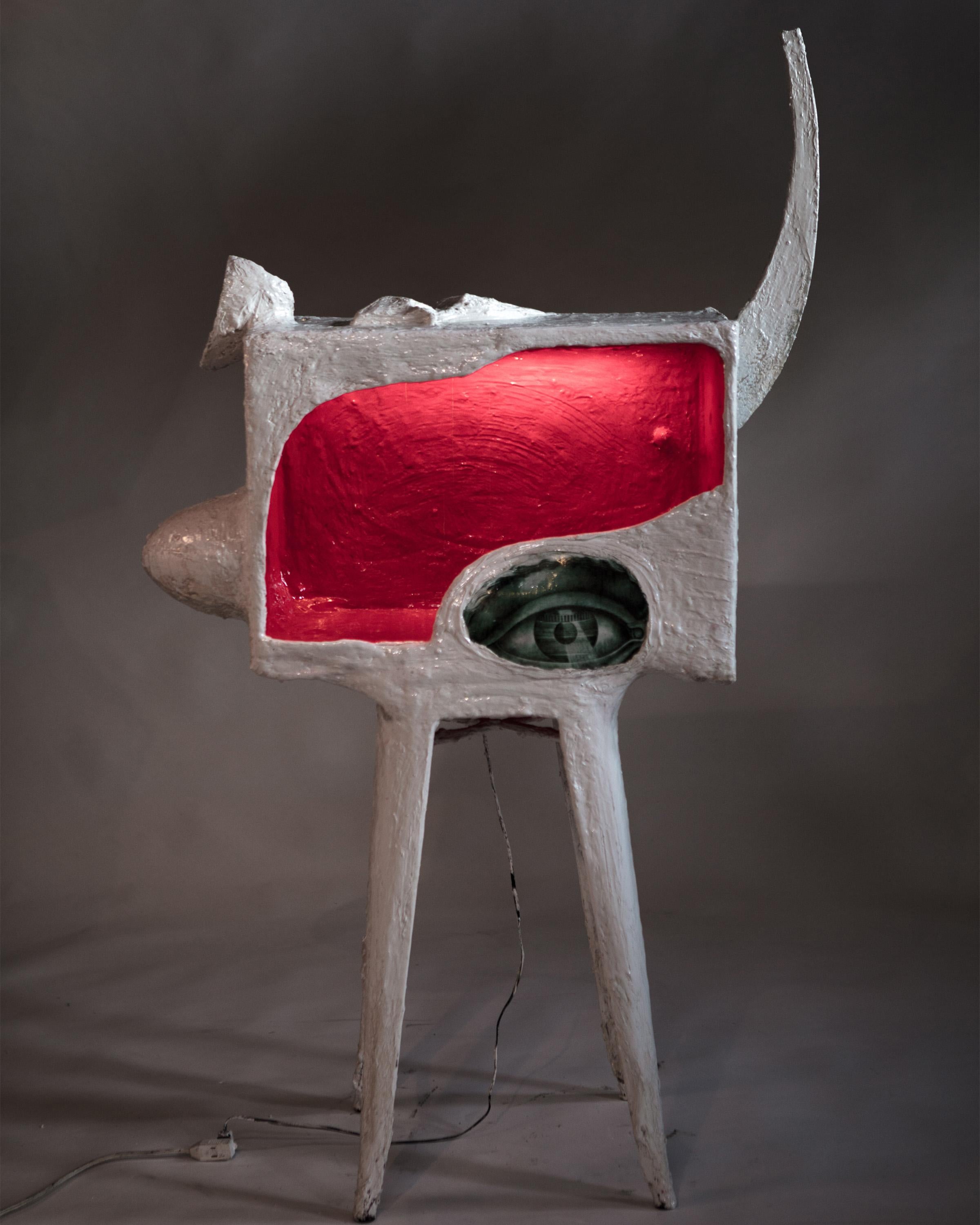 American Sculptural White and Red Plaster Bar, 21st Century by Mattia Biagi For Sale