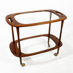Chariot de service de bar en teck Milieu du siècle par Cesare Lacca pour Cassina, Italie années 1950