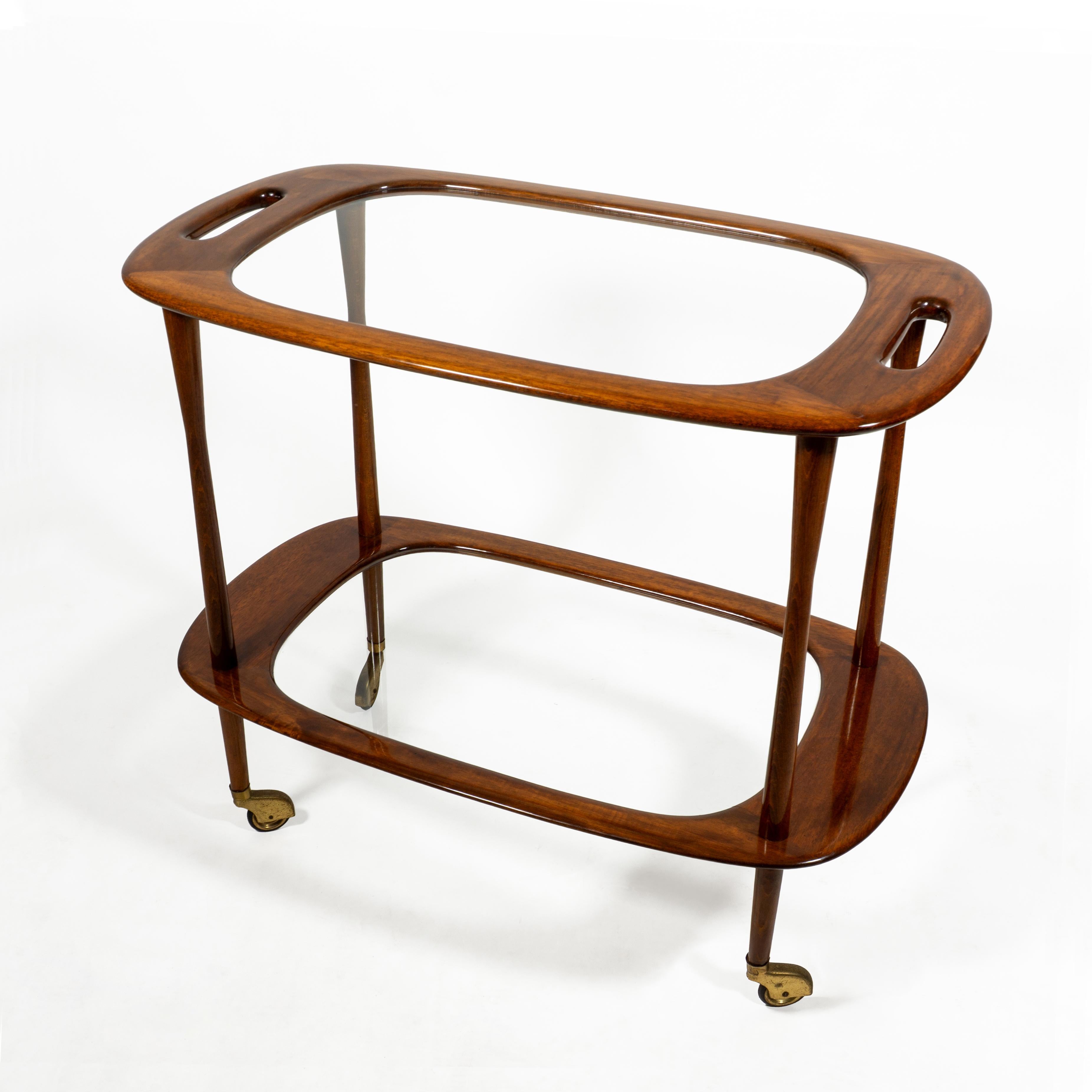 Mid-Century Modern Chariot de service de bar en teck Milieu du siècle par Cesare Lacca pour Cassina, Italie années 1950 en vente