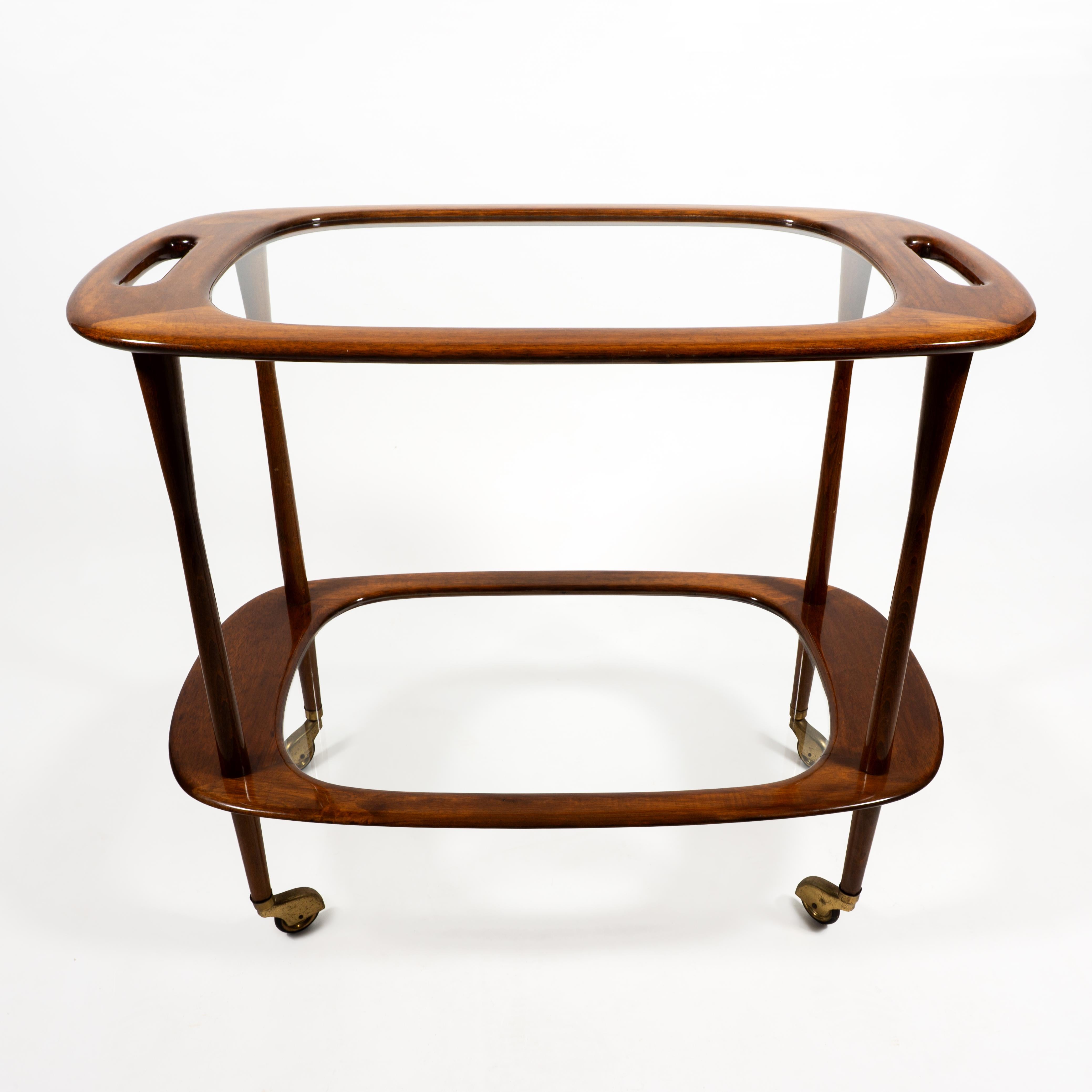 italien Chariot de service de bar en teck Milieu du siècle par Cesare Lacca pour Cassina, Italie années 1950 en vente