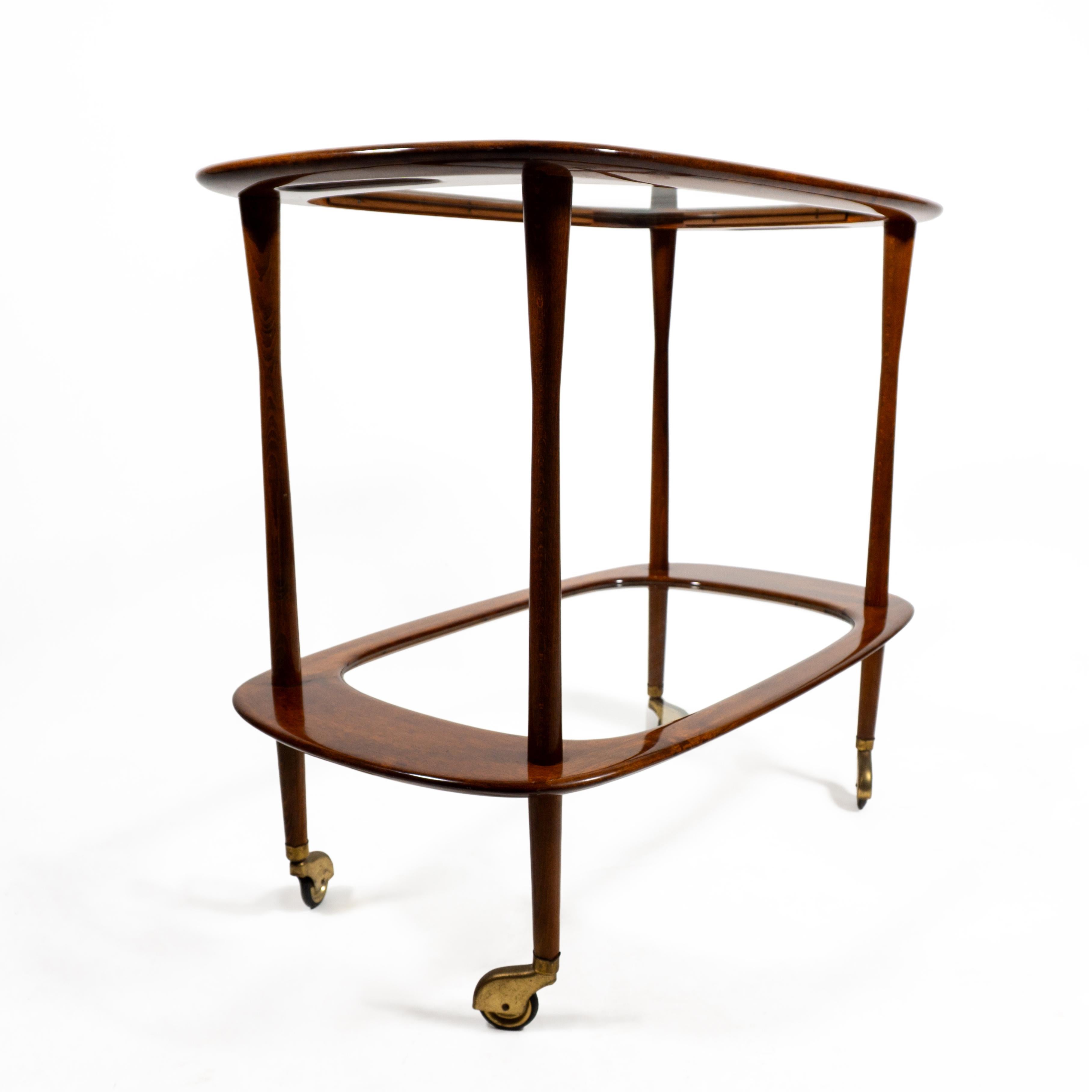 20ième siècle Chariot de service de bar en teck Milieu du siècle par Cesare Lacca pour Cassina, Italie années 1950 en vente