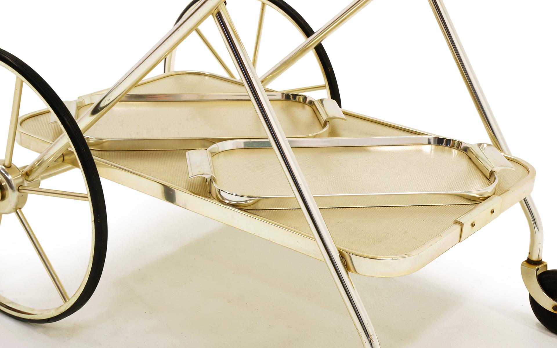 British Bar / Serving Cart with Trays. Anodized Aluminum, Stainless and Chromed Steel.