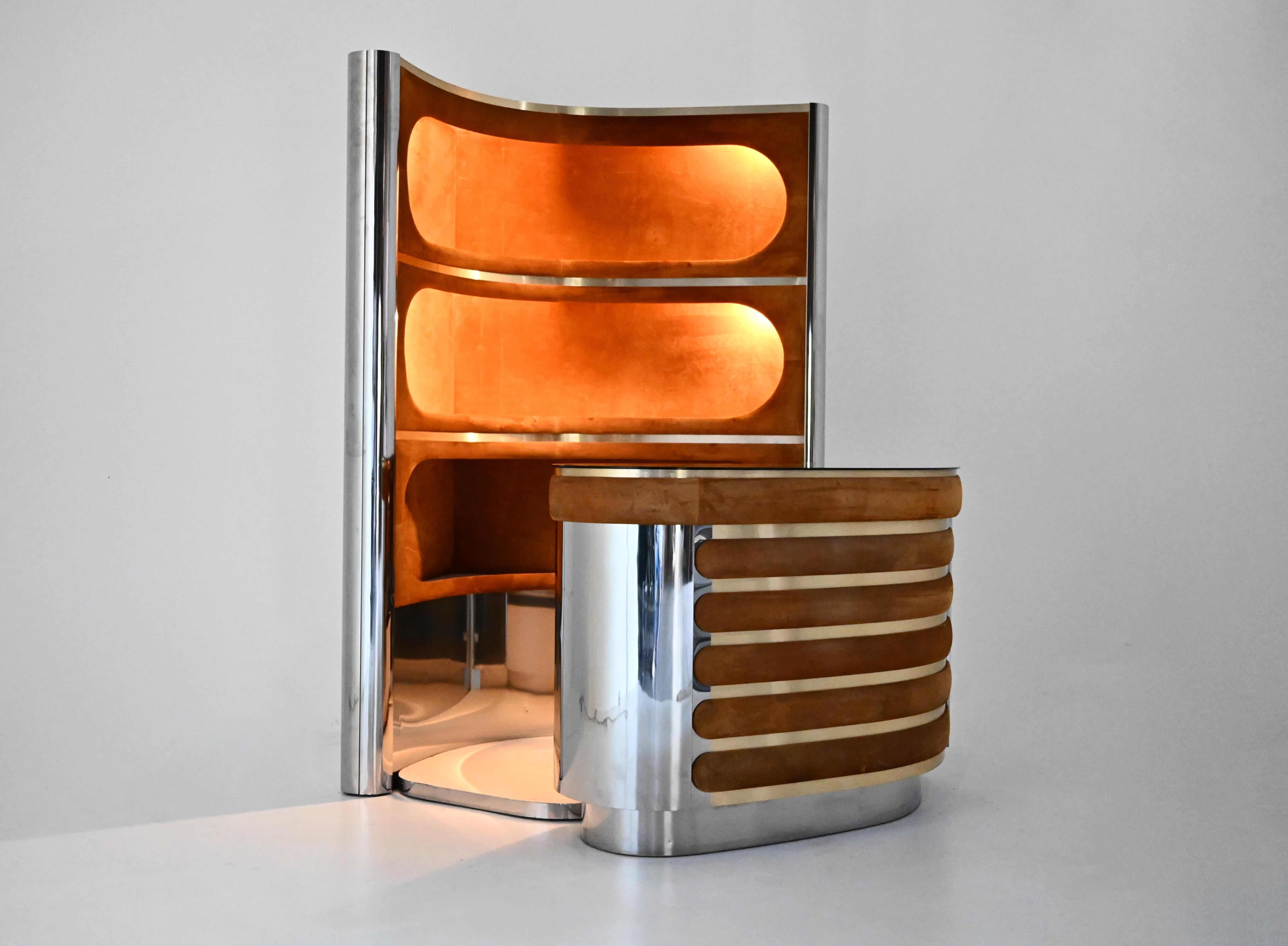 Bar set attributed to Willy Rizzo, 1970s In Good Condition For Sale In bruxelles, BE