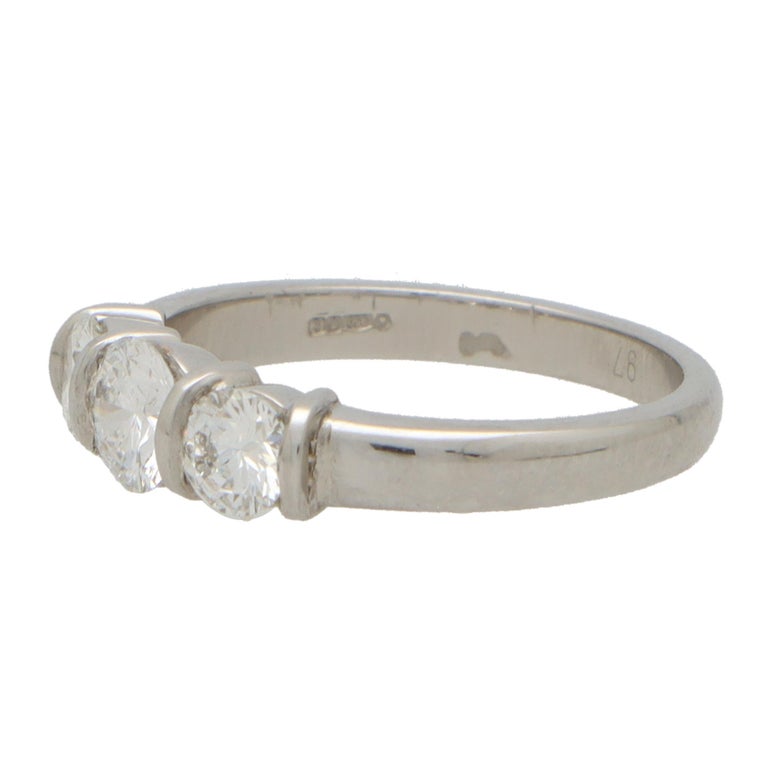 Bar Set Diamond Three Stone Ring Set in Platinum For Sale at 1stDibs