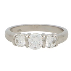 Used Bar Set Diamond Three Stone Ring Set in Platinum