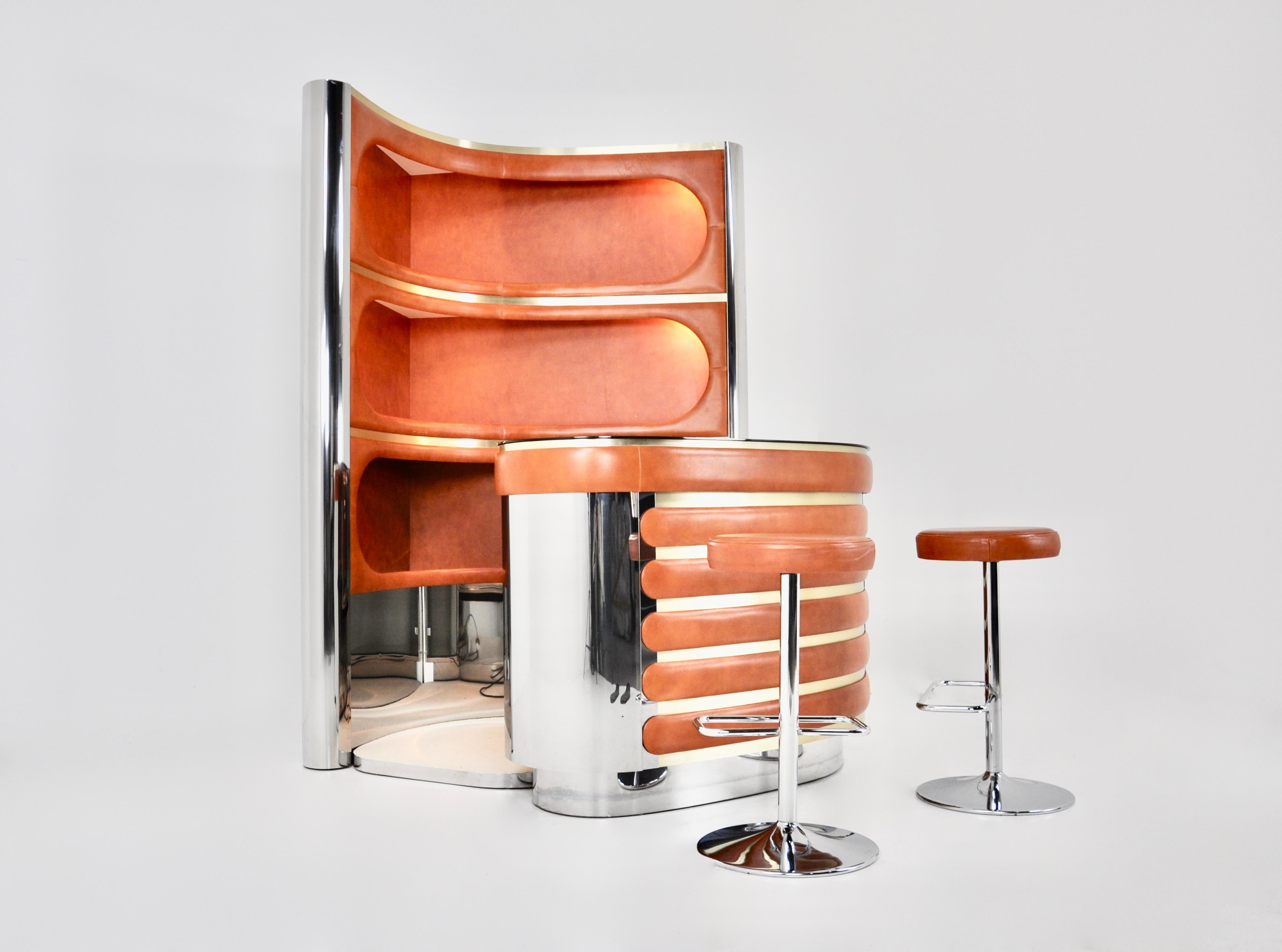 Mid-Century Modern Bar set with 2 stools by Willy Rizzo, 1970s