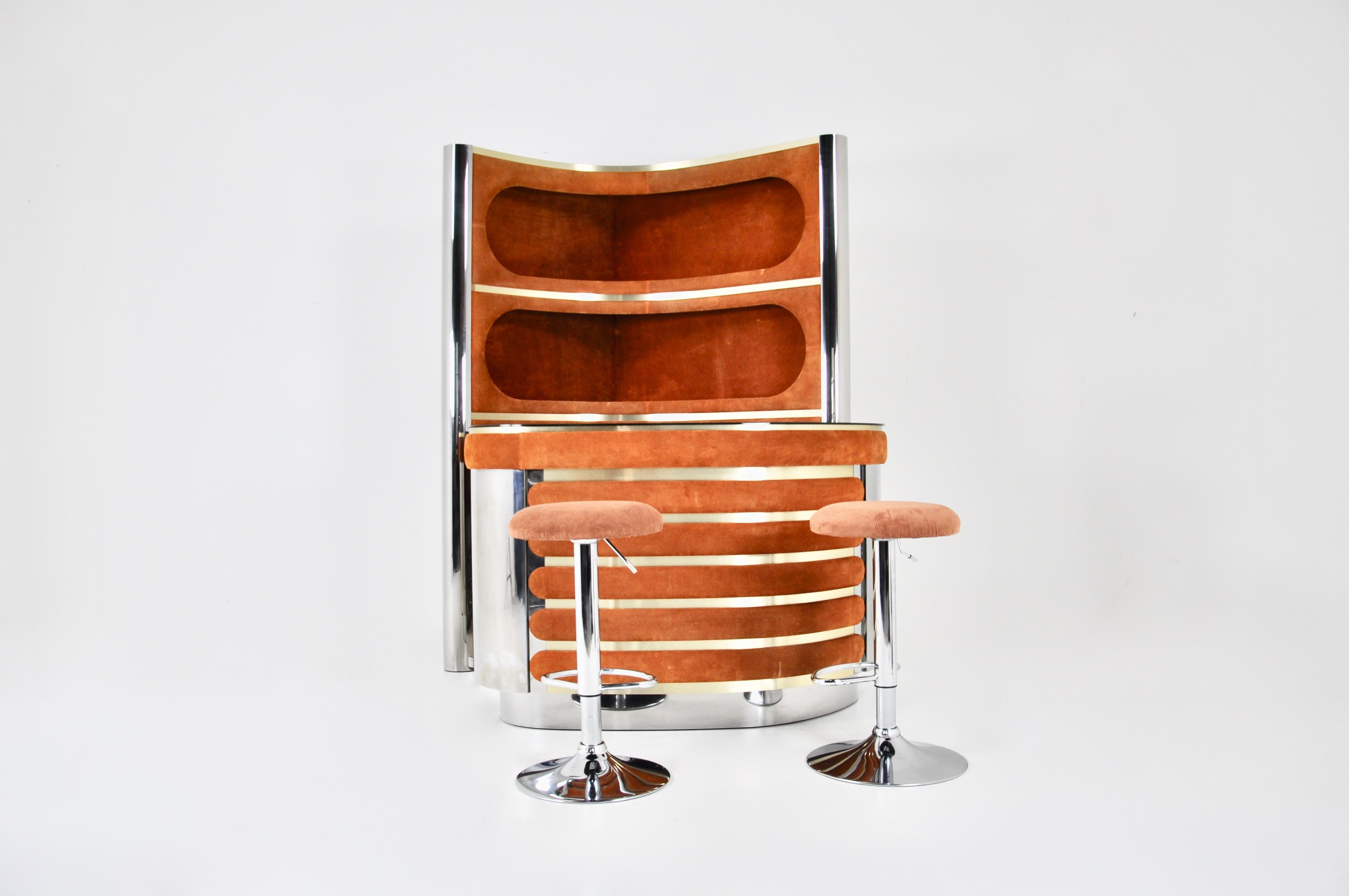 Mid-Century Modern Bar set with 2 stools by Willy Rizzo, 1970s